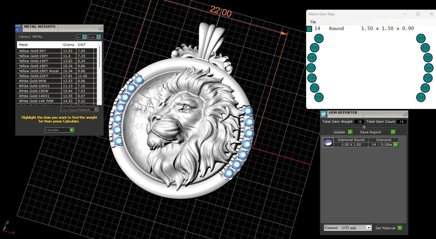 lion necklace with diamond pendant 3D print model 3D print model_6