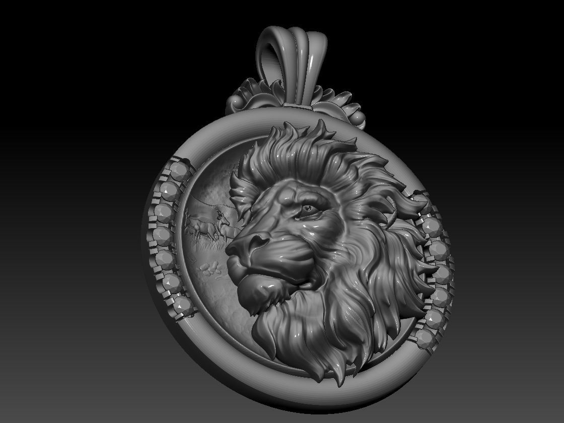 lion necklace with diamond pendant 3D print model 3D print model_5