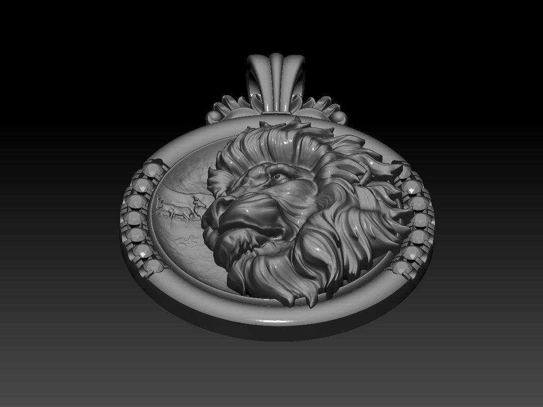 lion necklace with diamond pendant 3D print model 3D print model_4