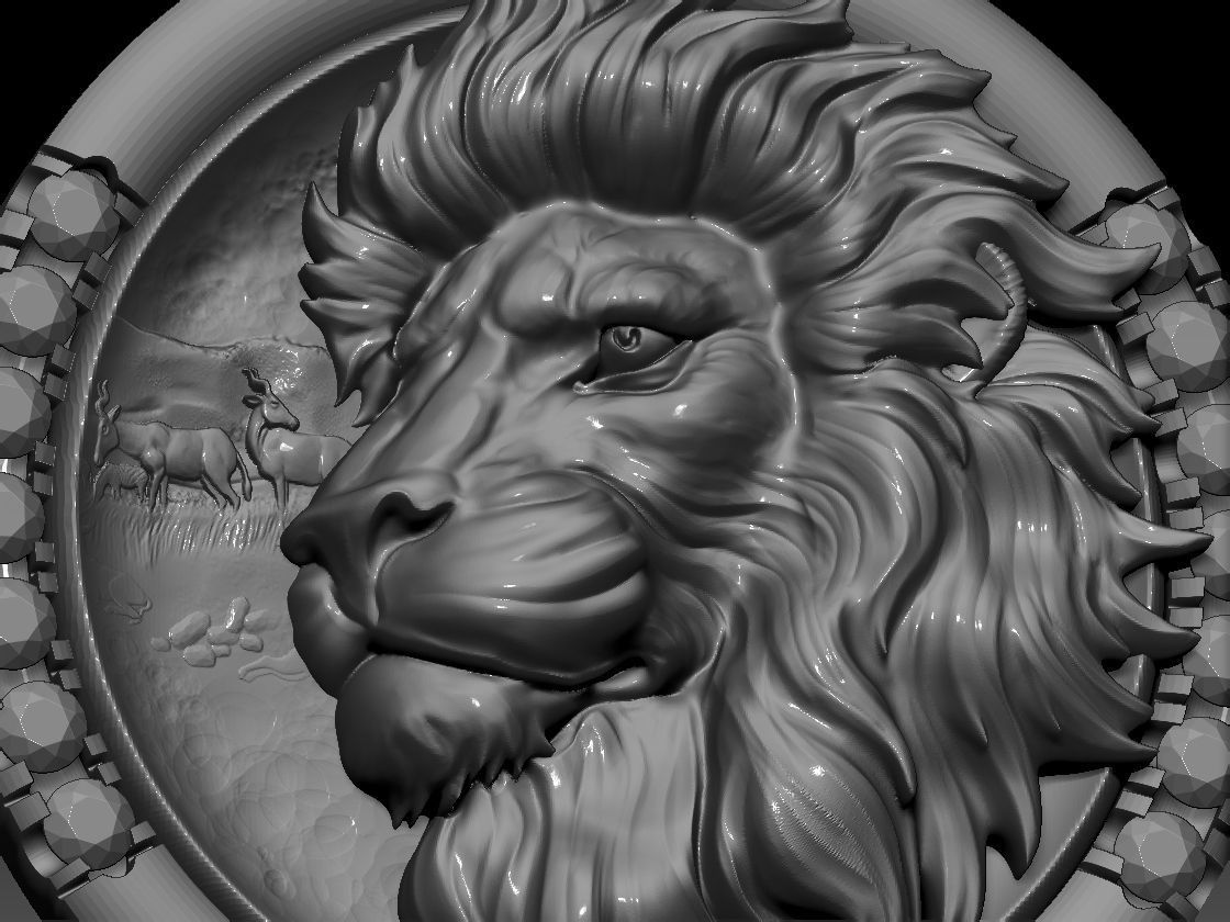 lion necklace with diamond pendant 3D print model 3D print model_10
