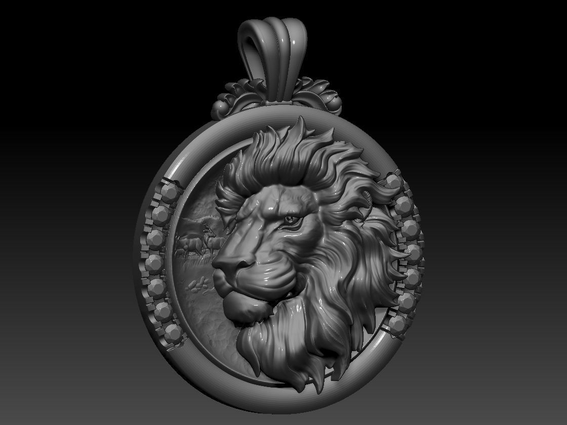 lion necklace with diamond pendant 3D print model 3D print model_2