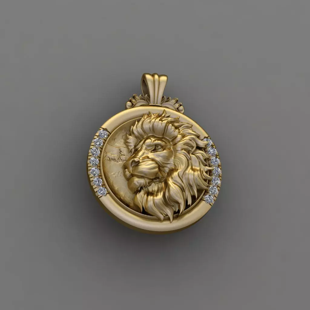 lion necklace with diamond pendant 3D print model 3D print model_0