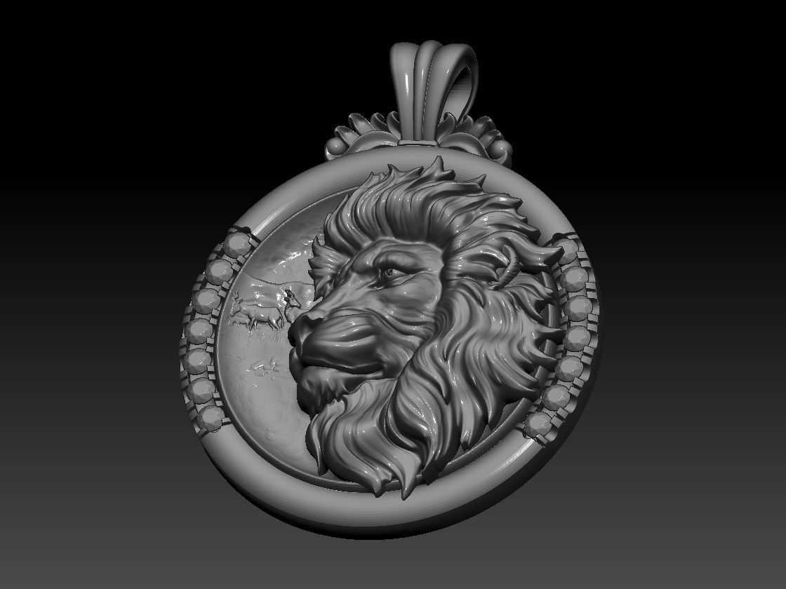 lion necklace with diamond pendant 3D print model 3D print model_1