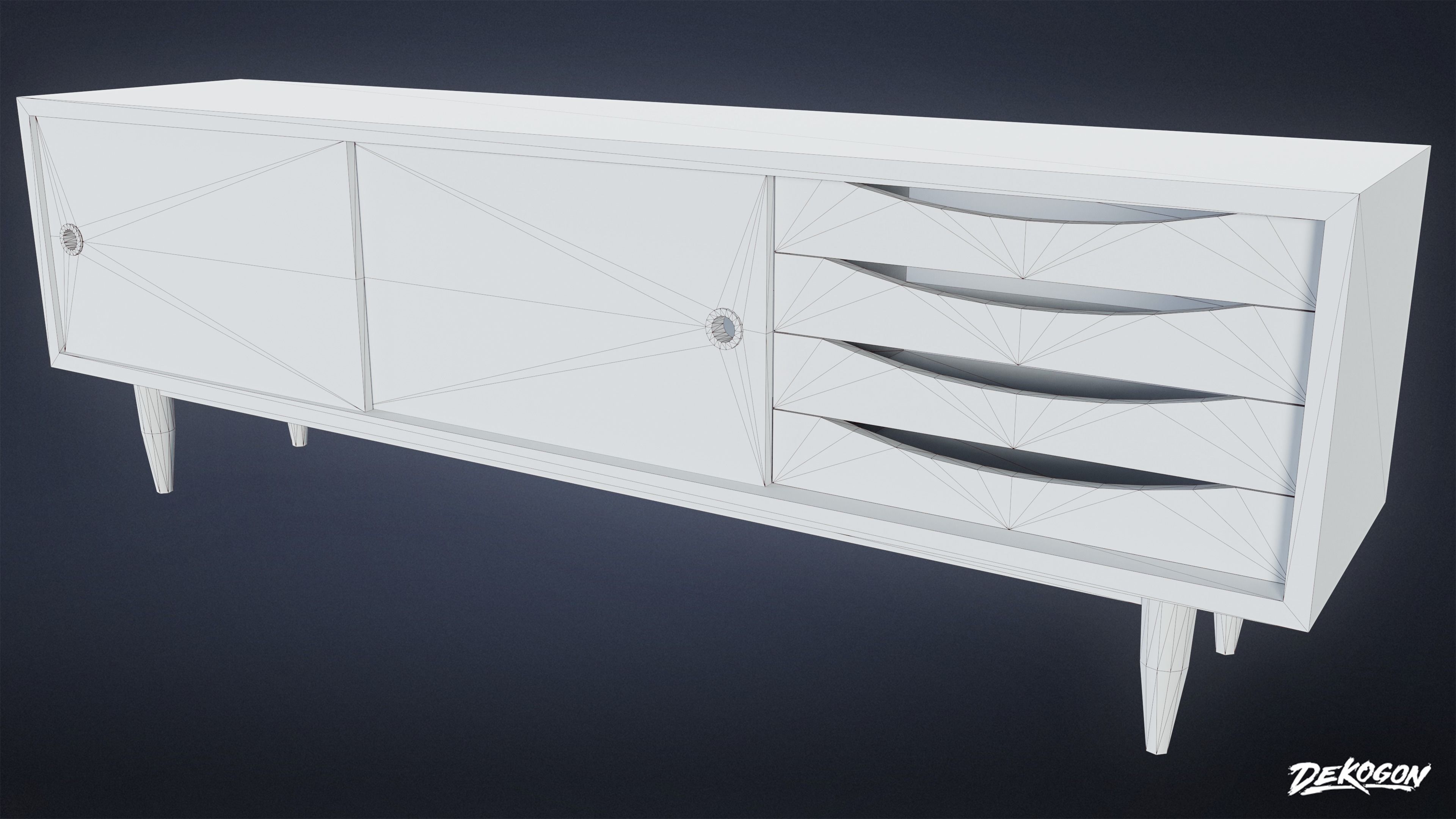 MIDCENTURY - Media Console 01 - LOW POLY Low-poly 3D model_8