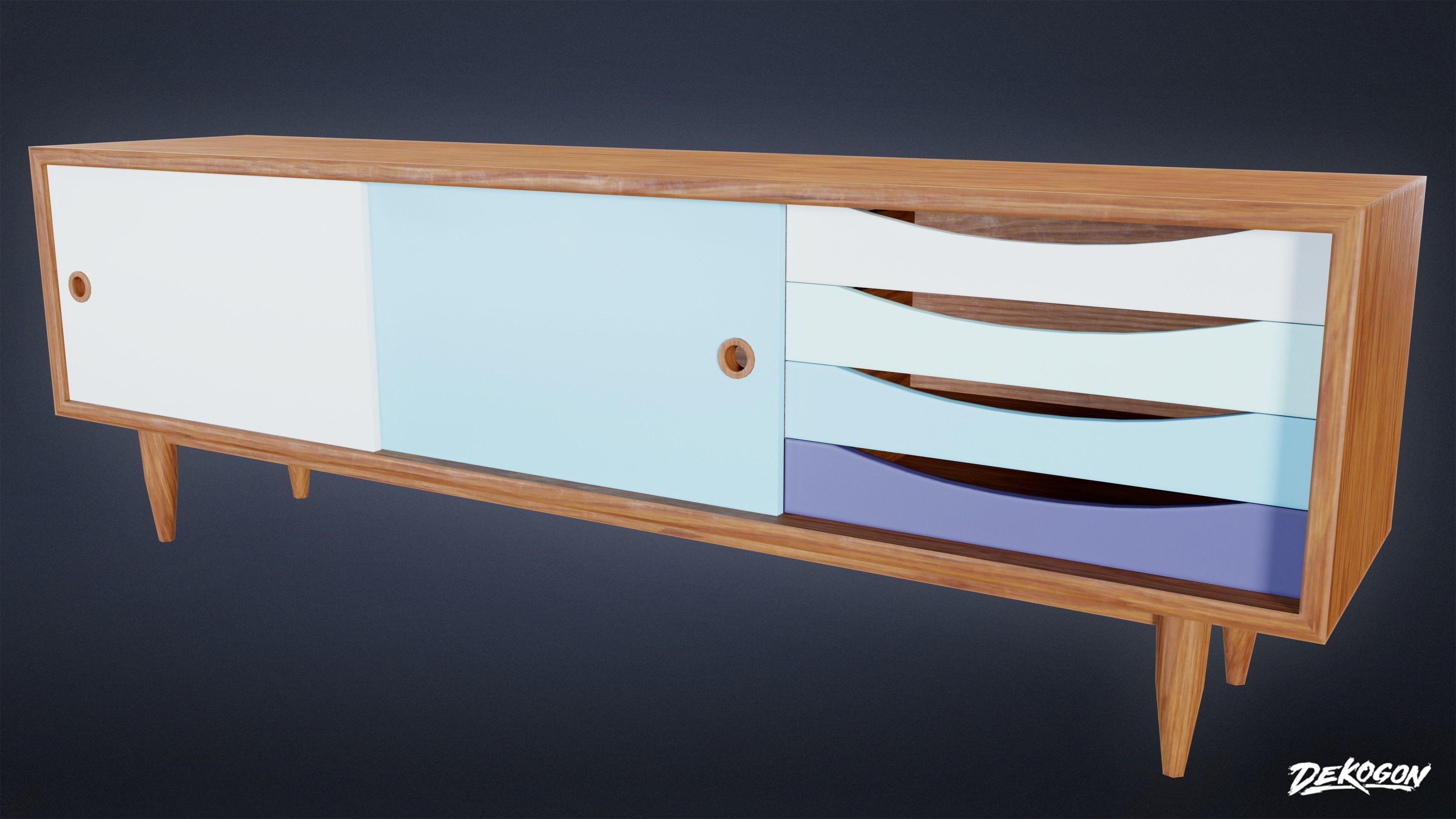 MIDCENTURY - Media Console 01 - LOW POLY Low-poly 3D model_1
