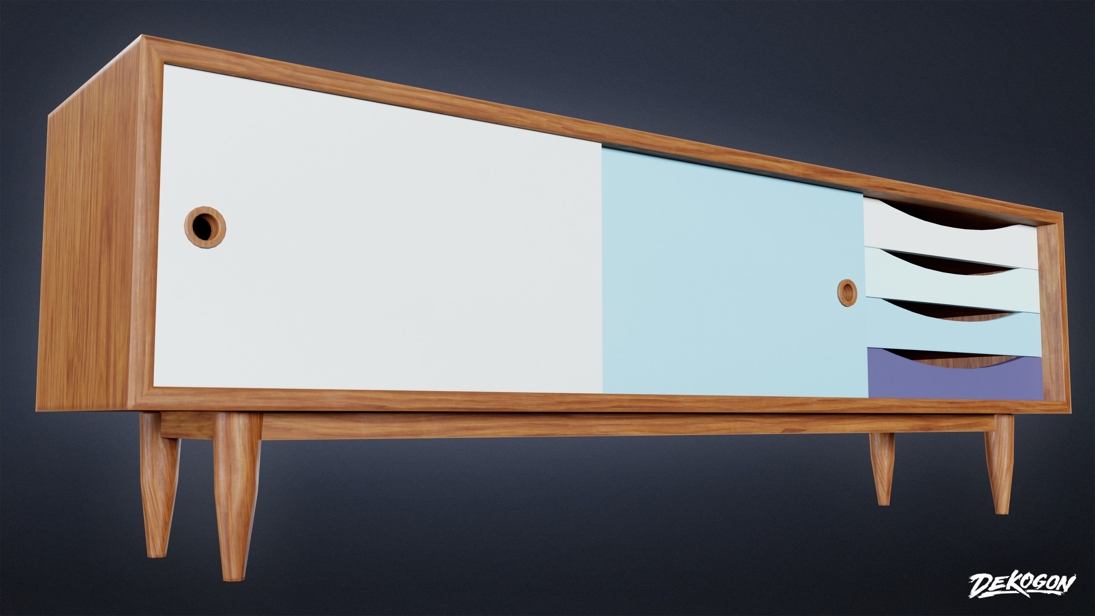 MIDCENTURY - Media Console 01 - LOW POLY Low-poly 3D model_5