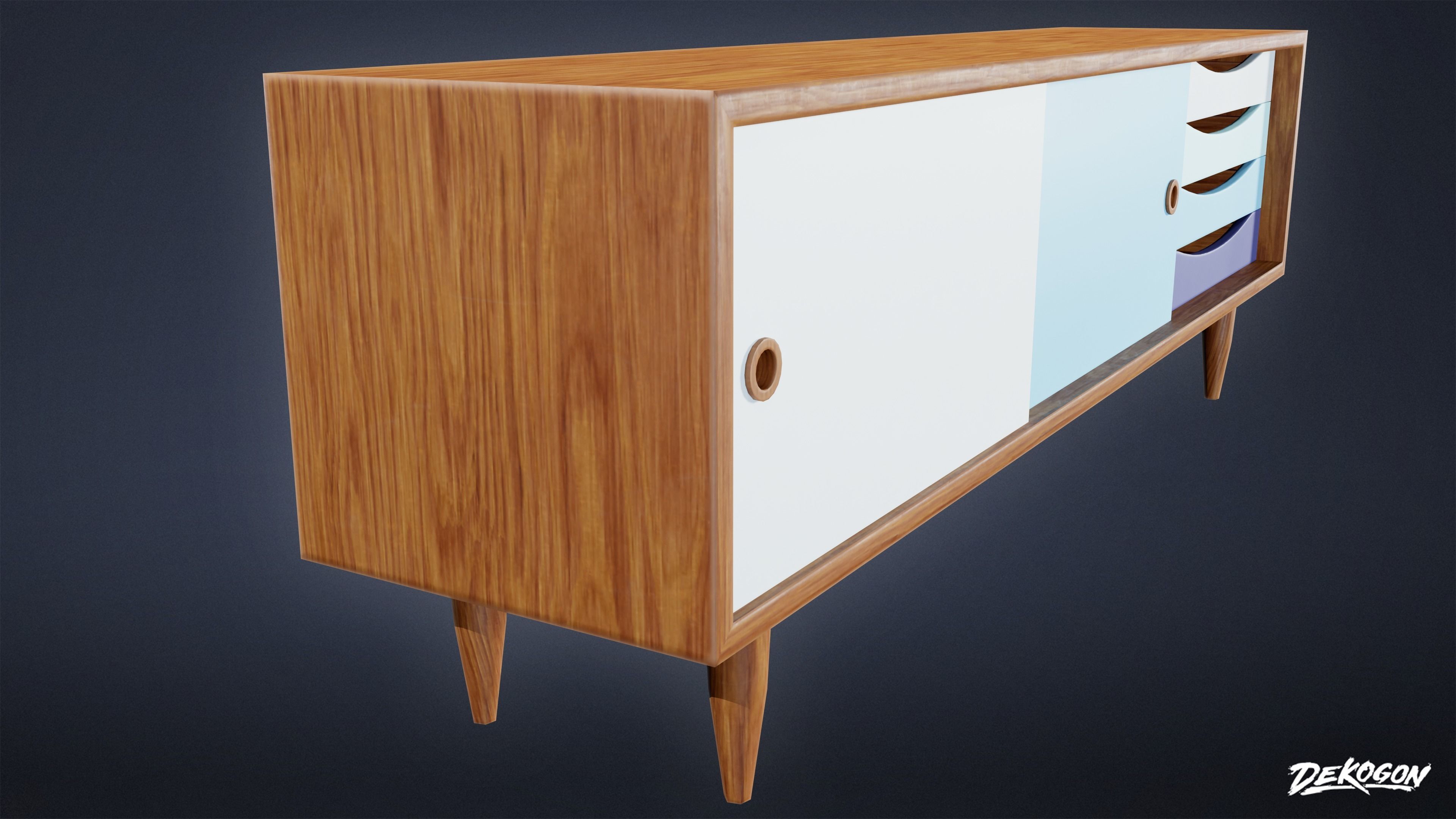 MIDCENTURY - Media Console 01 - LOW POLY Low-poly 3D model_2