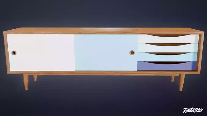 MIDCENTURY - Media Console 01 - LOW POLY Low-poly 3D model