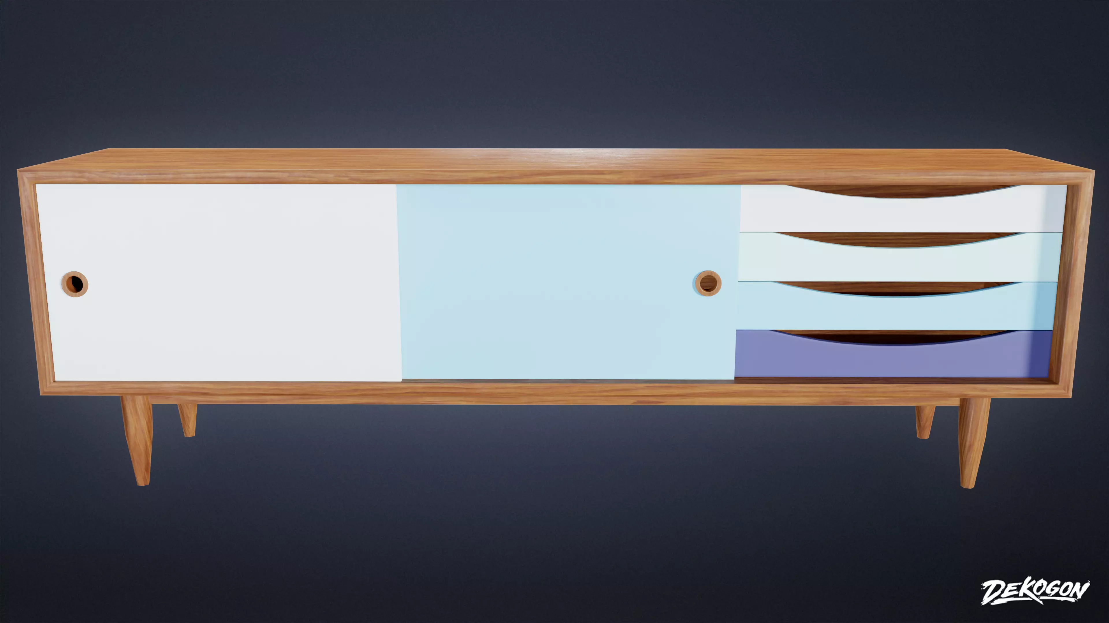 MIDCENTURY - Media Console 01 - LOW POLY Low-poly 3D model_0