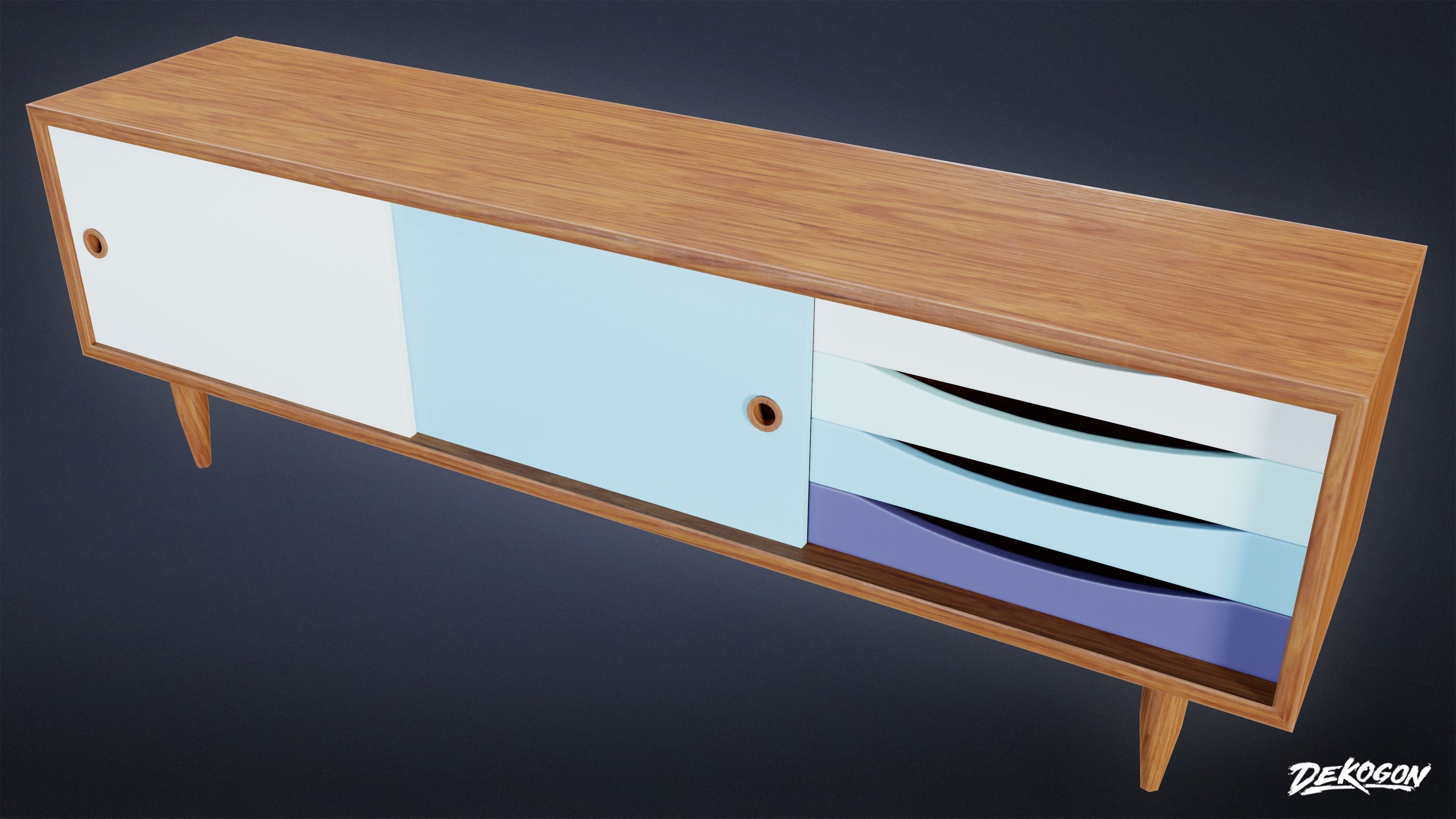 MIDCENTURY - Media Console 01 - LOW POLY Low-poly 3D model_4