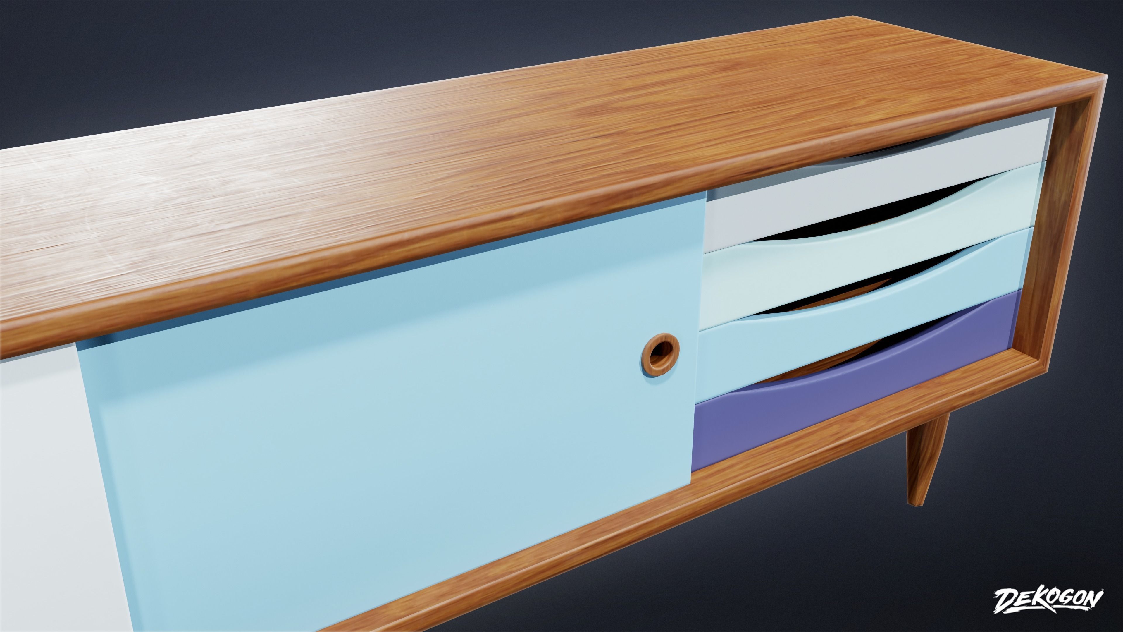 MIDCENTURY - Media Console 01 - LOW POLY Low-poly 3D model_6