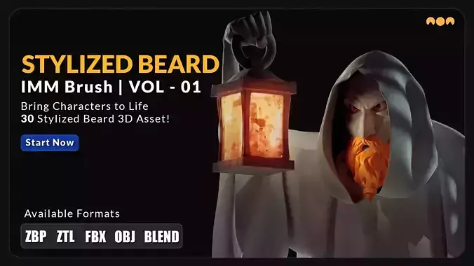30 Stylized Beard 3D Asset - IMM Brush - VOL01 