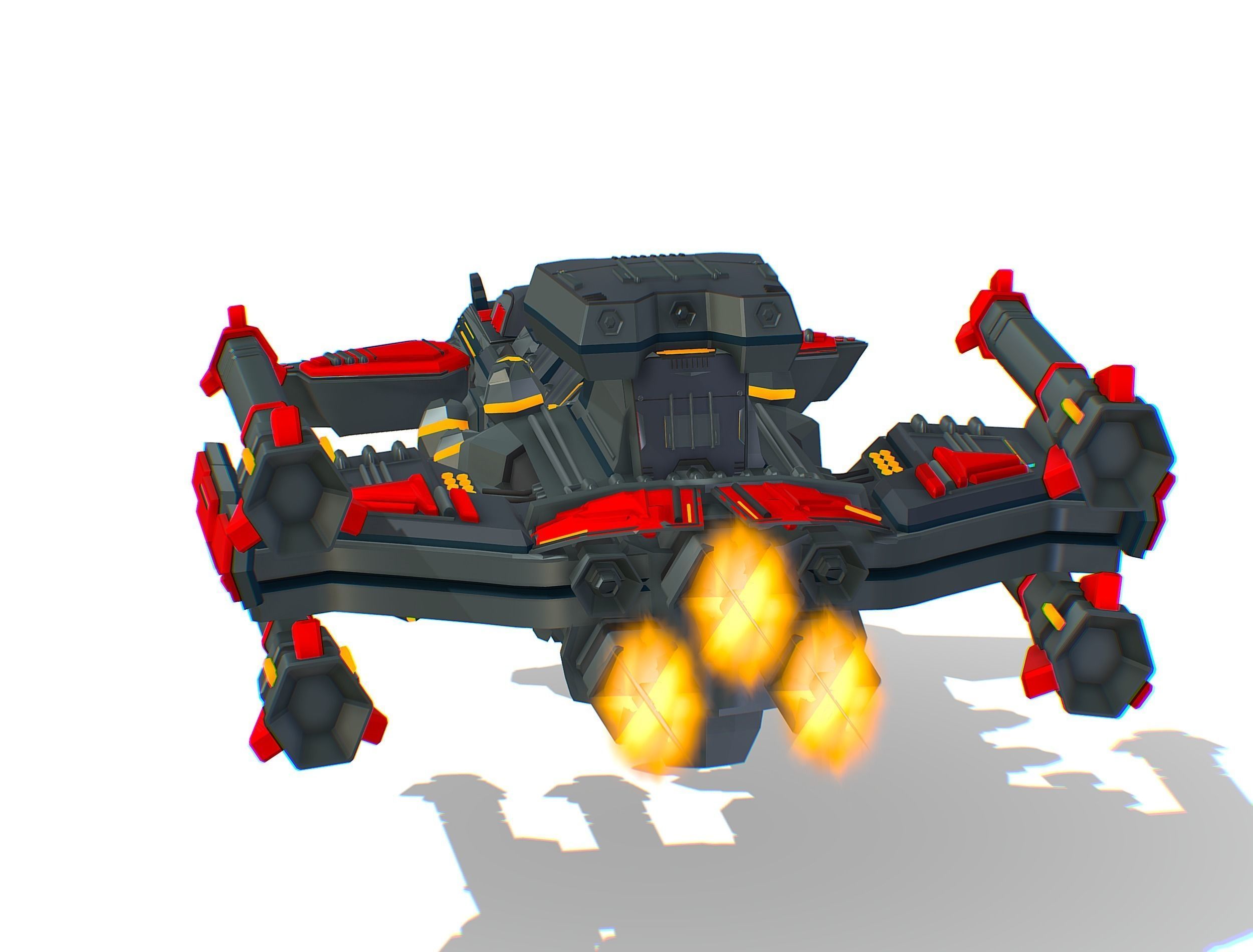 Animated Flying Military Battlecruiser Low-poly 3D model_19