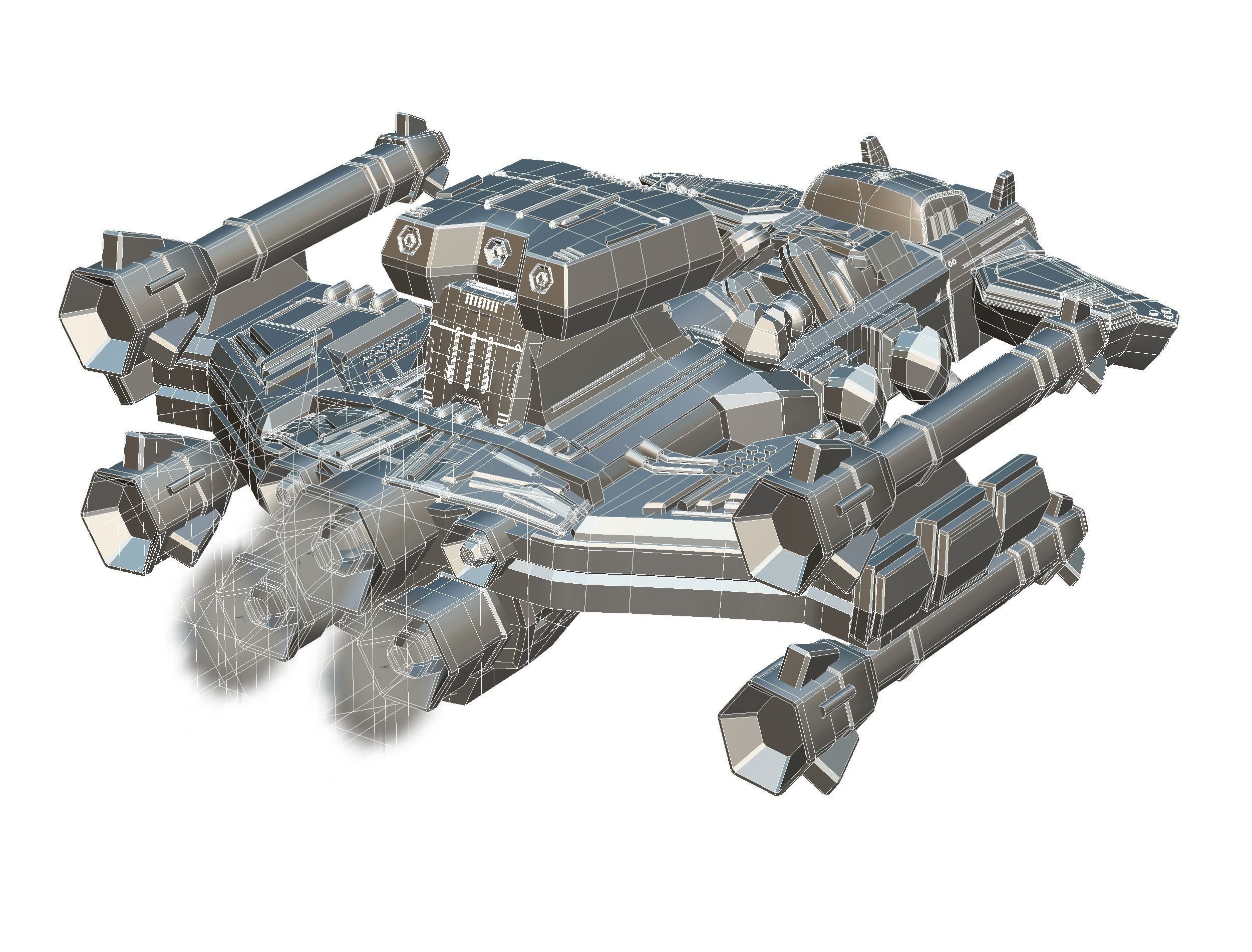 Animated Flying Military Battlecruiser Low-poly 3D model_37