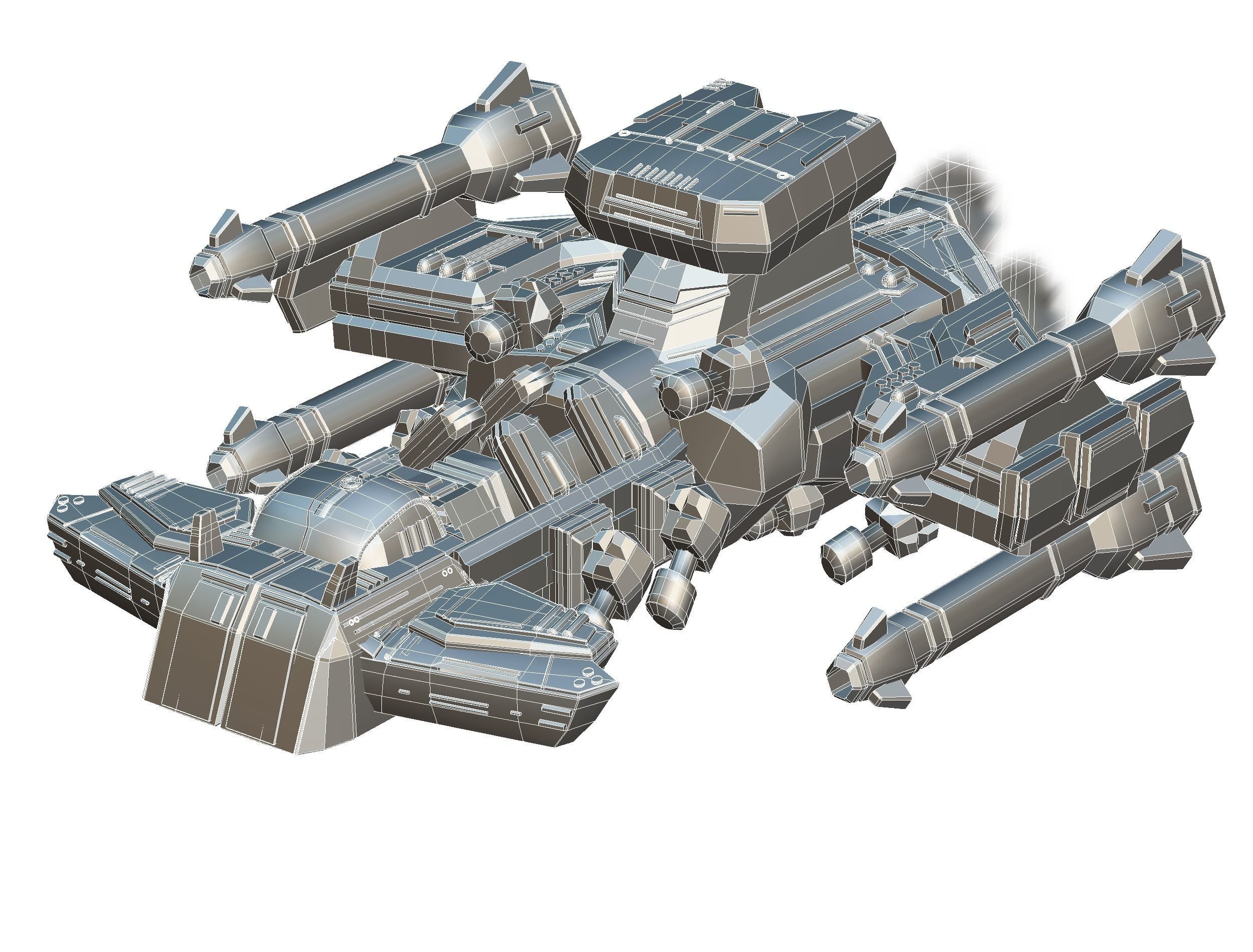 Animated Flying Military Battlecruiser Low-poly 3D model_35
