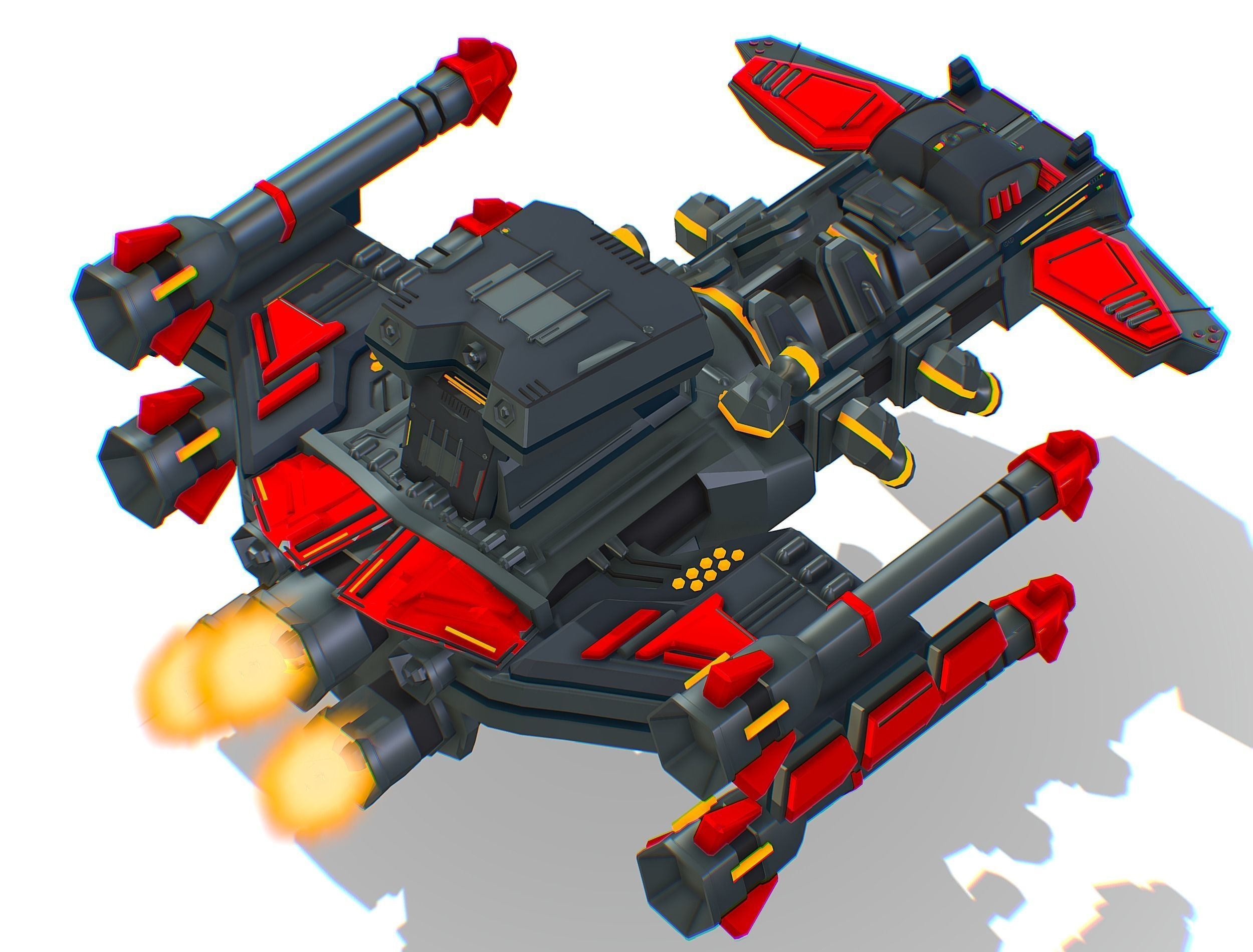 Animated Flying Military Battlecruiser Low-poly 3D model_32