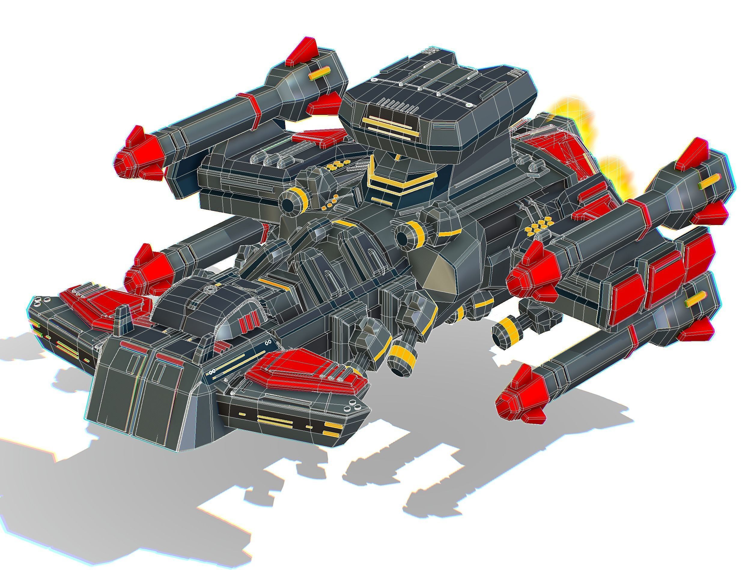 Animated Flying Military Battlecruiser Low-poly 3D model_34
