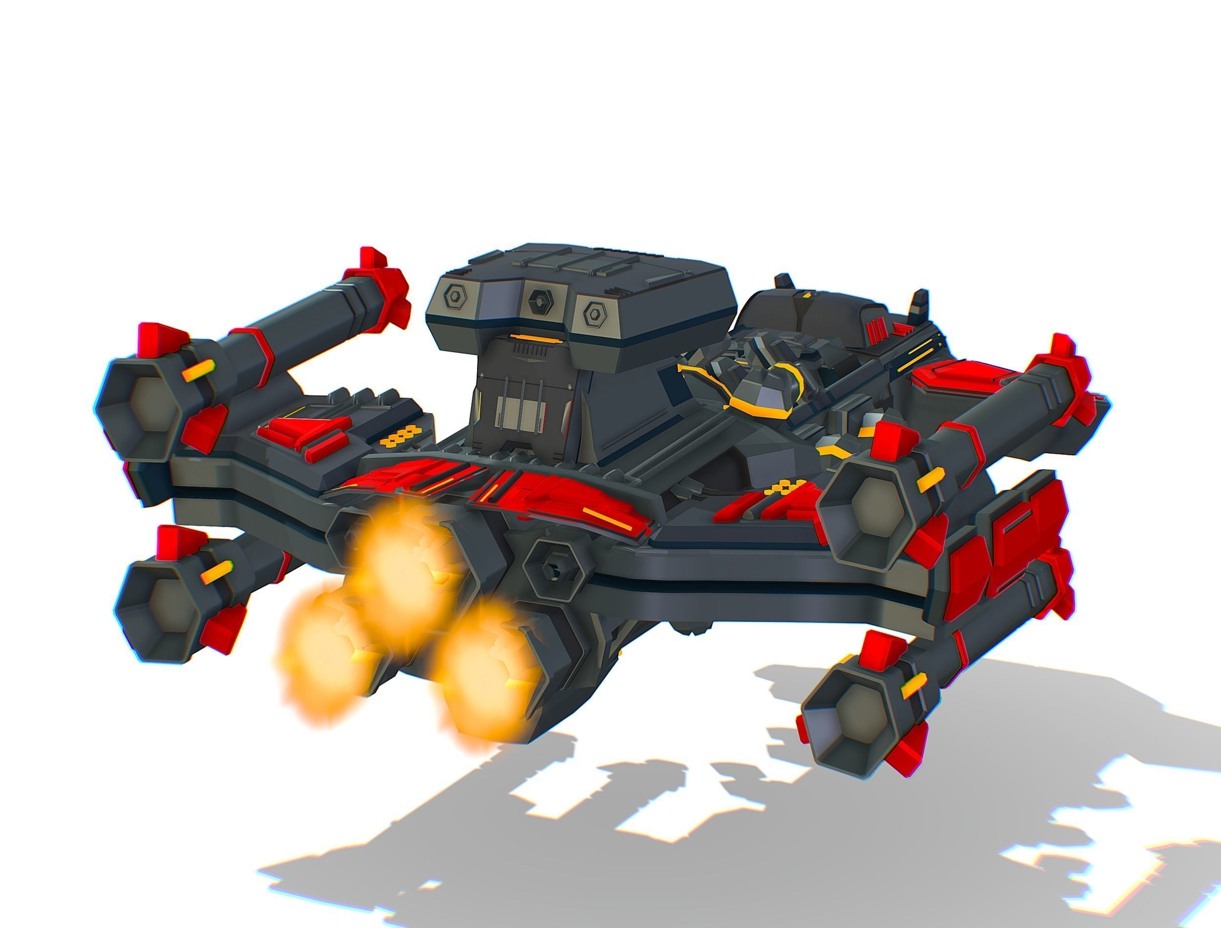 Animated Flying Military Battlecruiser Low-poly 3D model_17