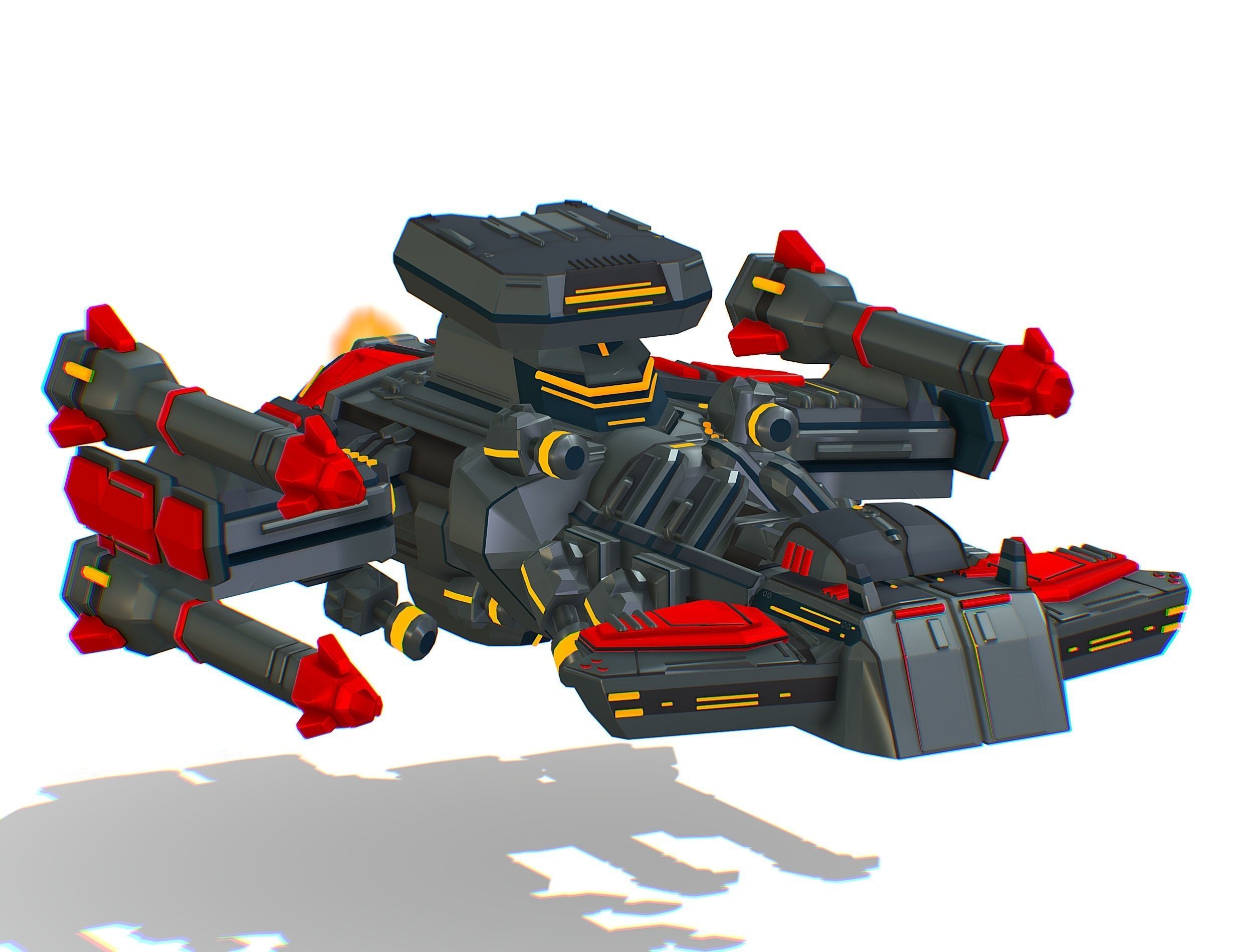 Animated Flying Military Battlecruiser Low-poly 3D model_9