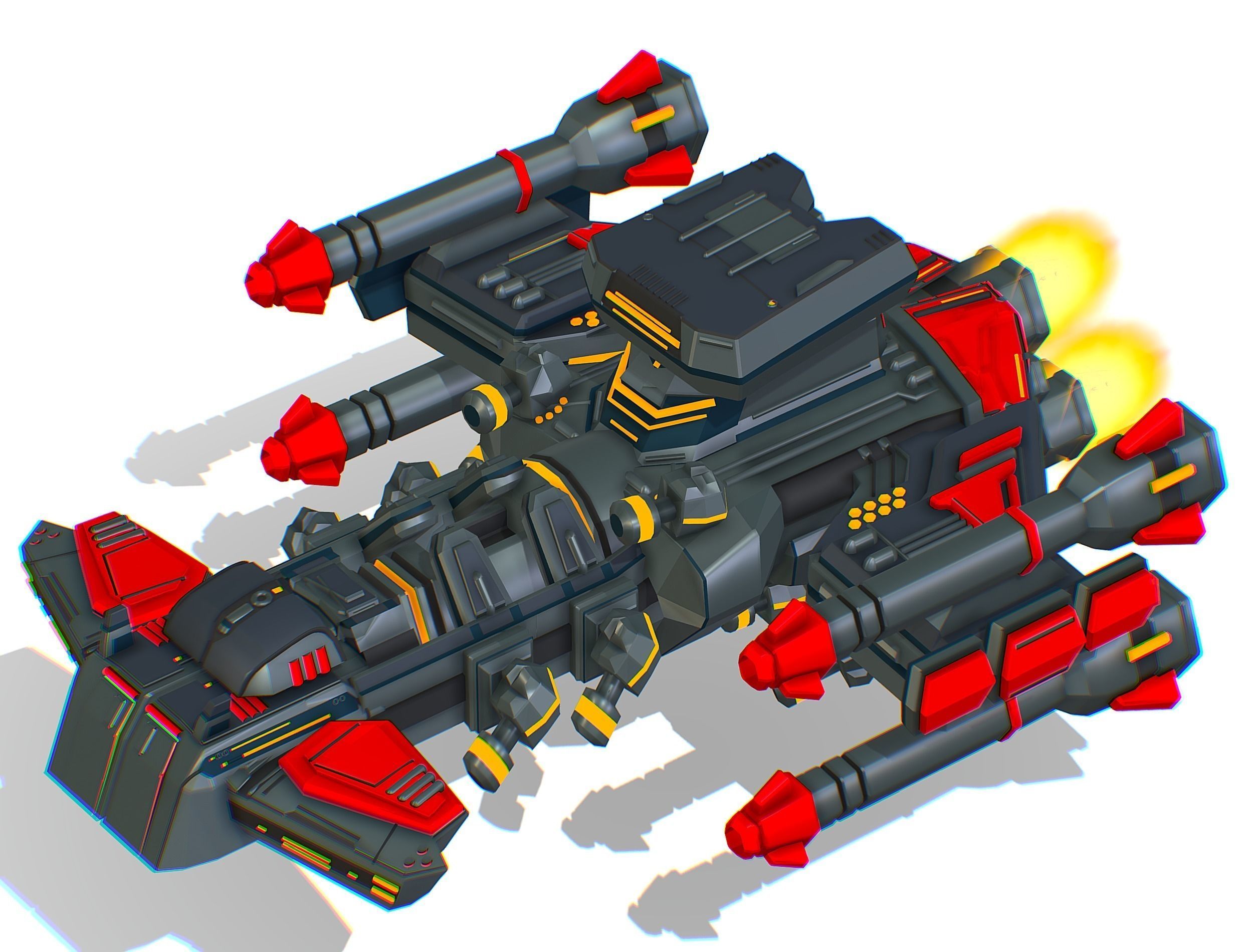 Animated Flying Military Battlecruiser Low-poly 3D model_2