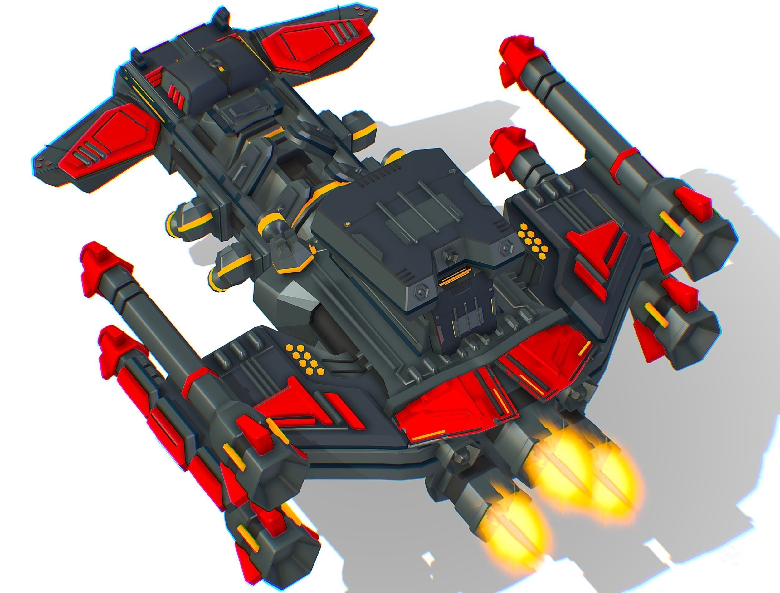 Animated Flying Military Battlecruiser Low-poly 3D model_33
