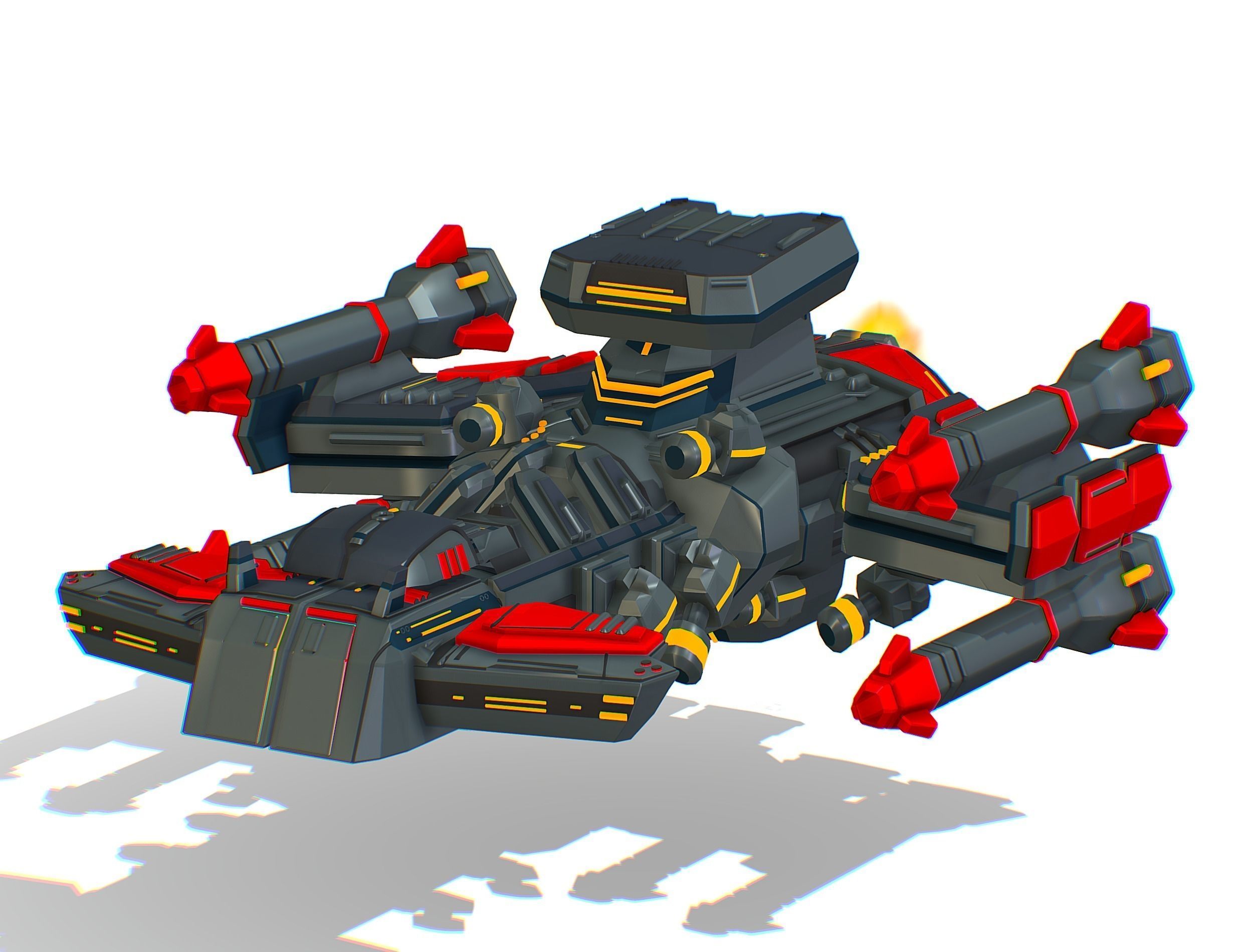 Animated Flying Military Battlecruiser Low-poly 3D model_5