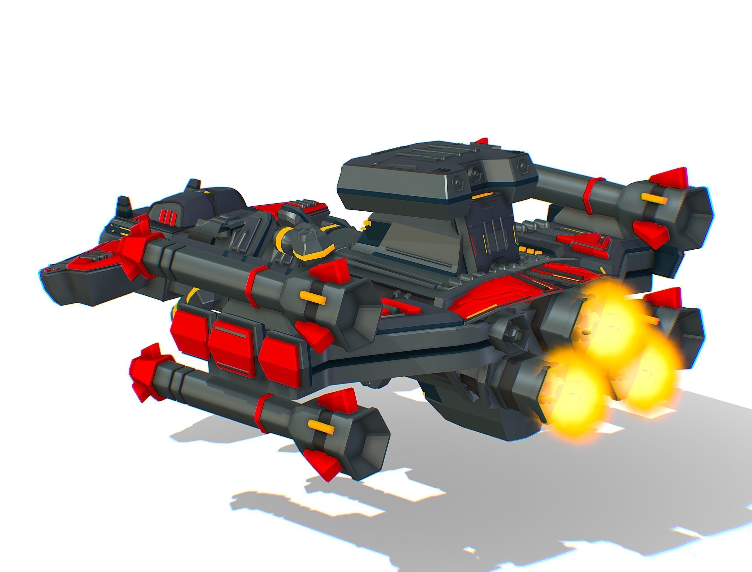 Animated Flying Military Battlecruiser Low-poly 3D model_21