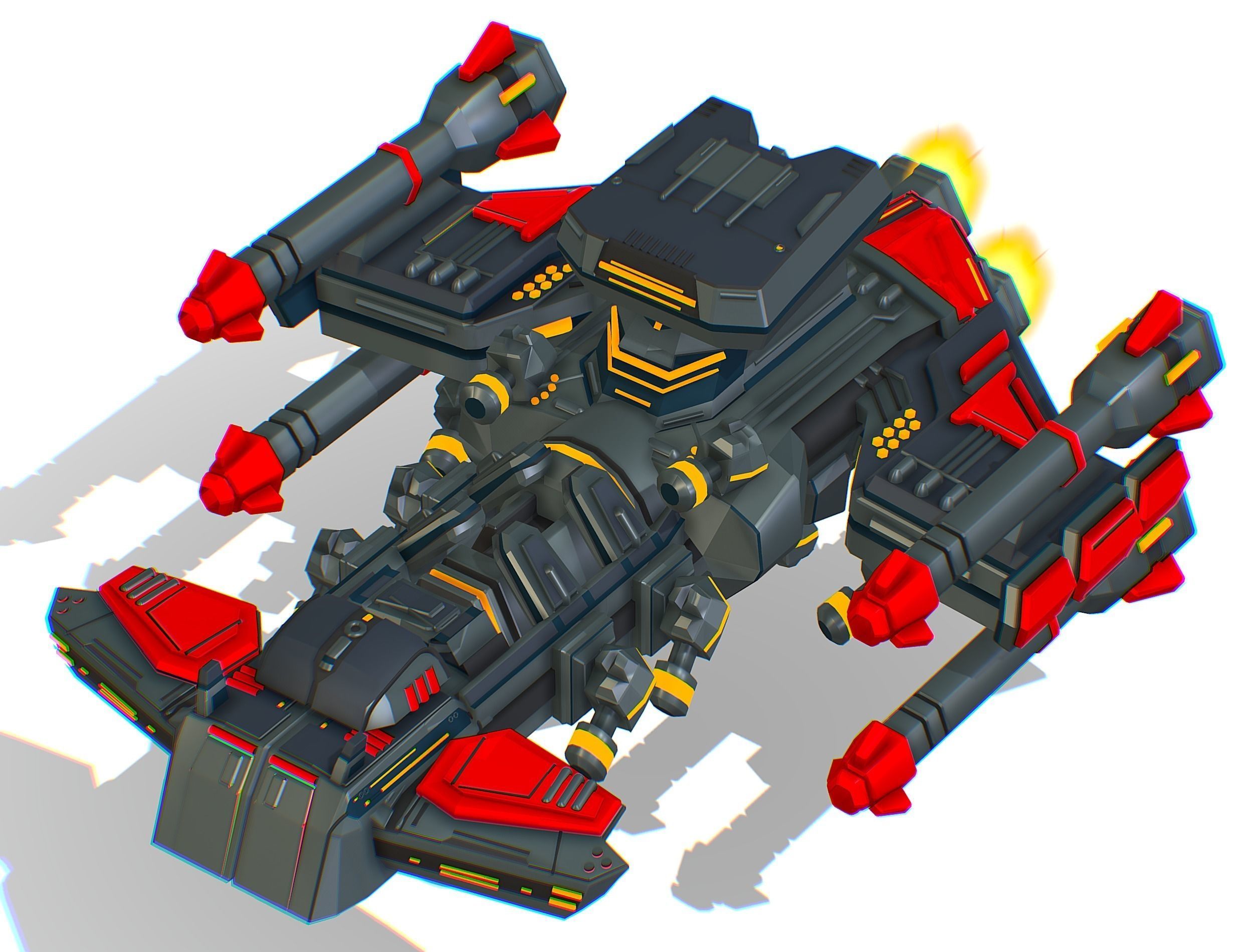 Animated Flying Military Battlecruiser Low-poly 3D model_30