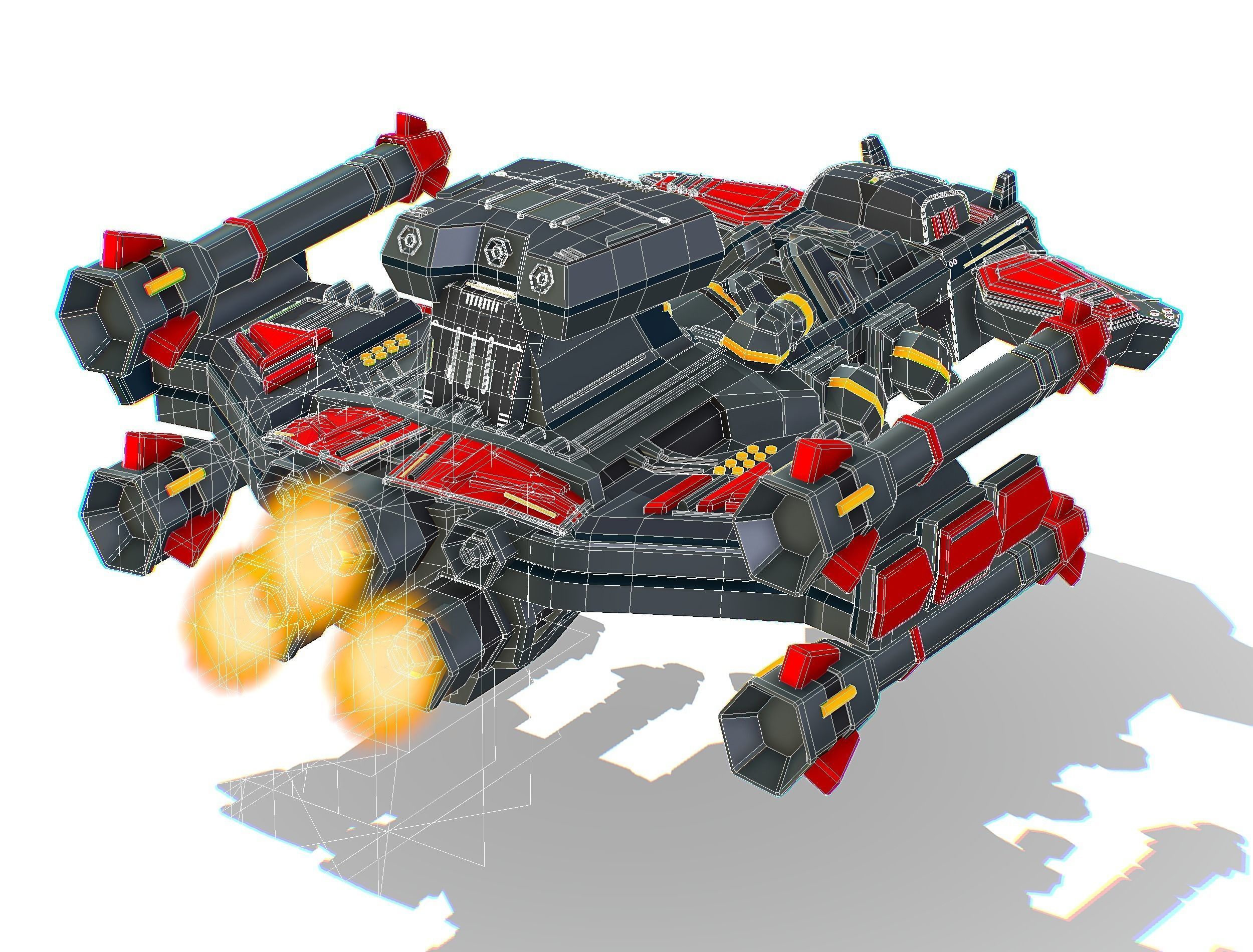 Animated Flying Military Battlecruiser Low-poly 3D model_36