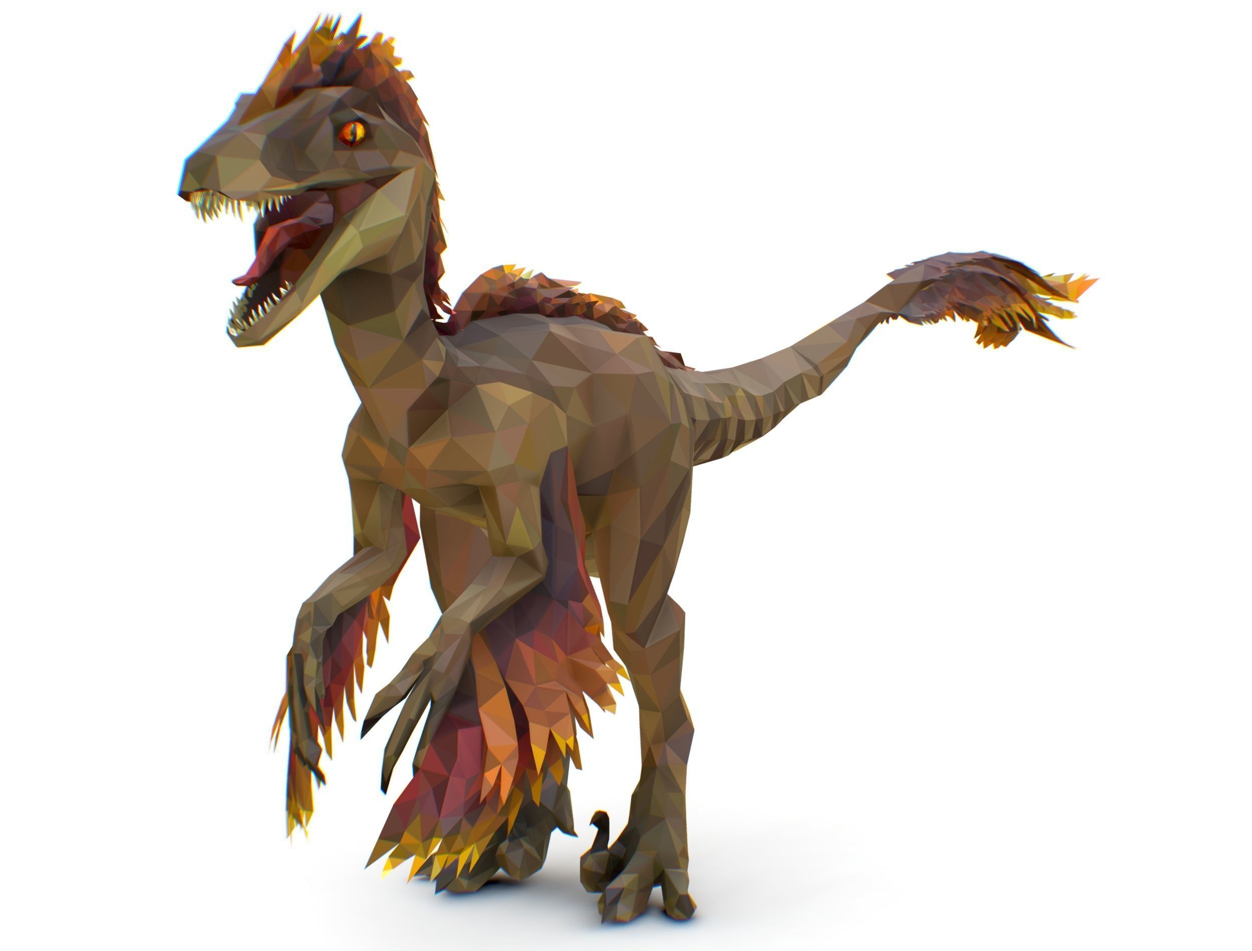 Dinosaur Raptor Feathered Lowpoly Art Animal Low-poly 3D model_3