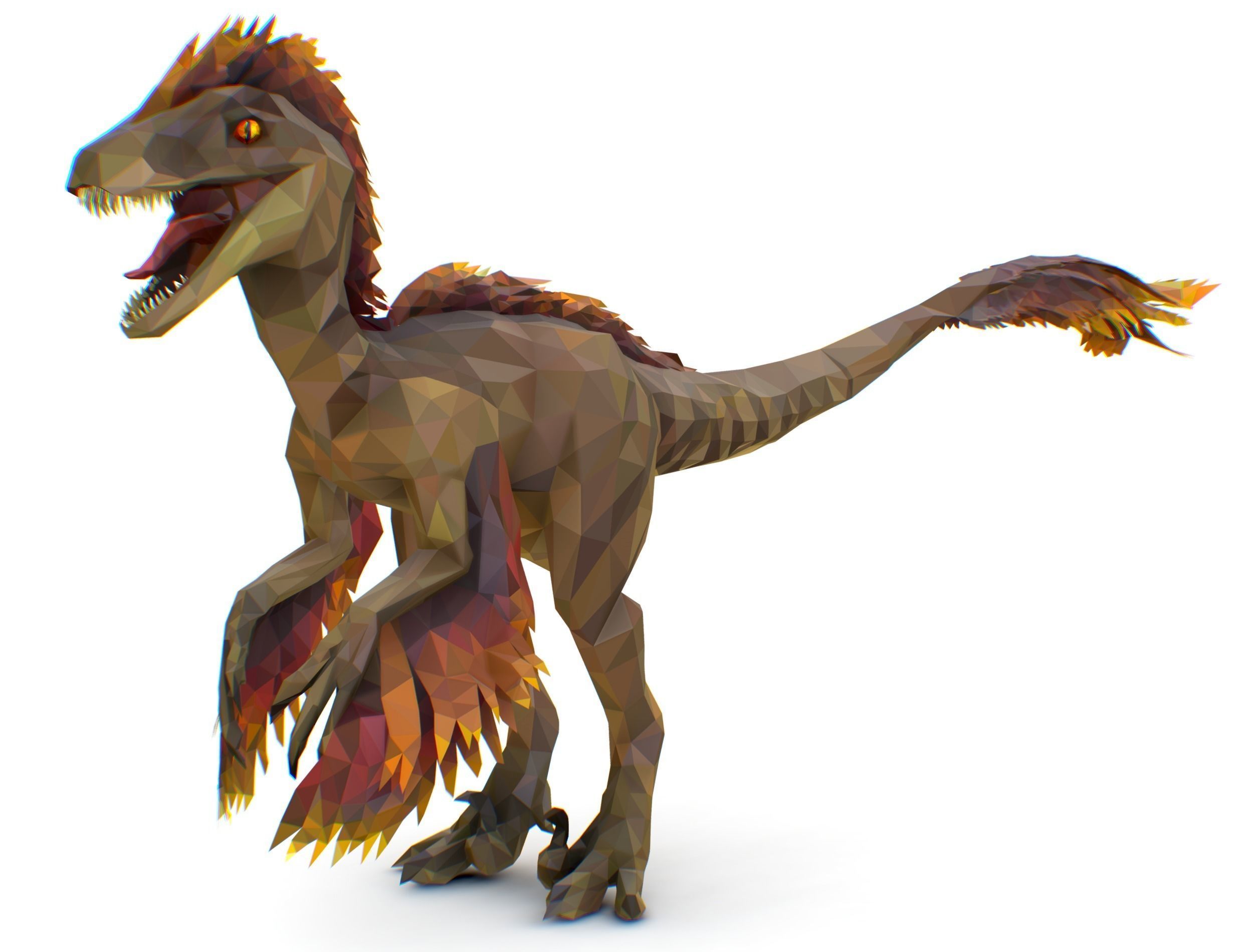 Dinosaur Raptor Feathered Lowpoly Art Animal Low-poly 3D model_2