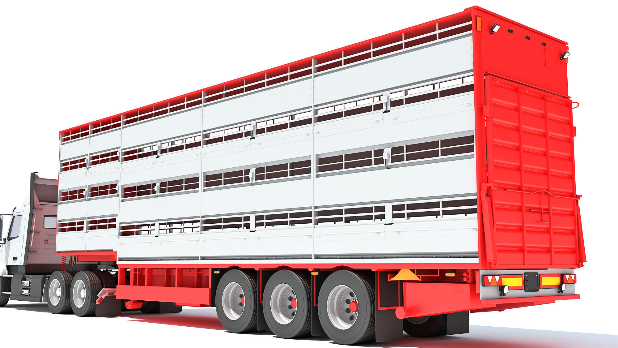 Animal Transporter Semi Truck and Trailer 3D model_15