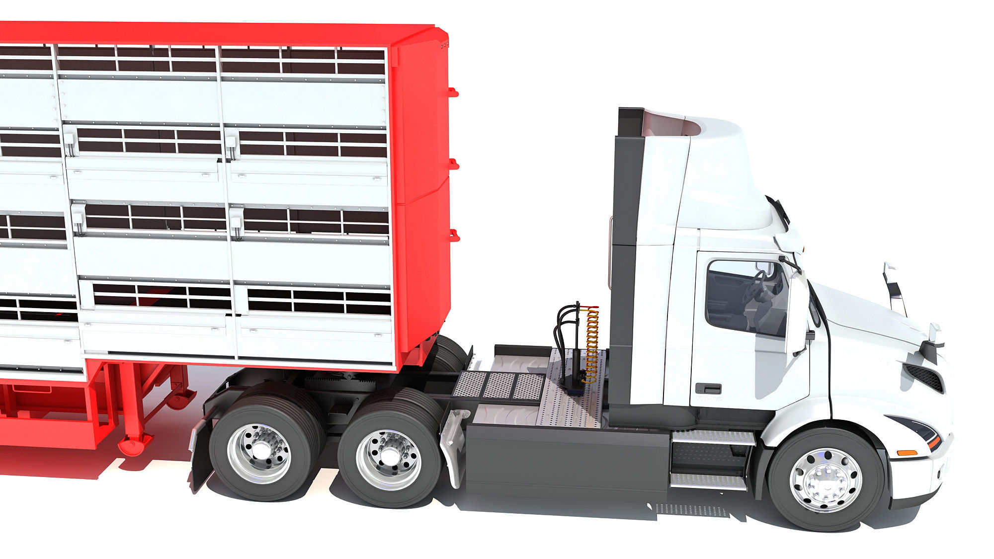 Animal Transporter Semi Truck and Trailer 3D model_14