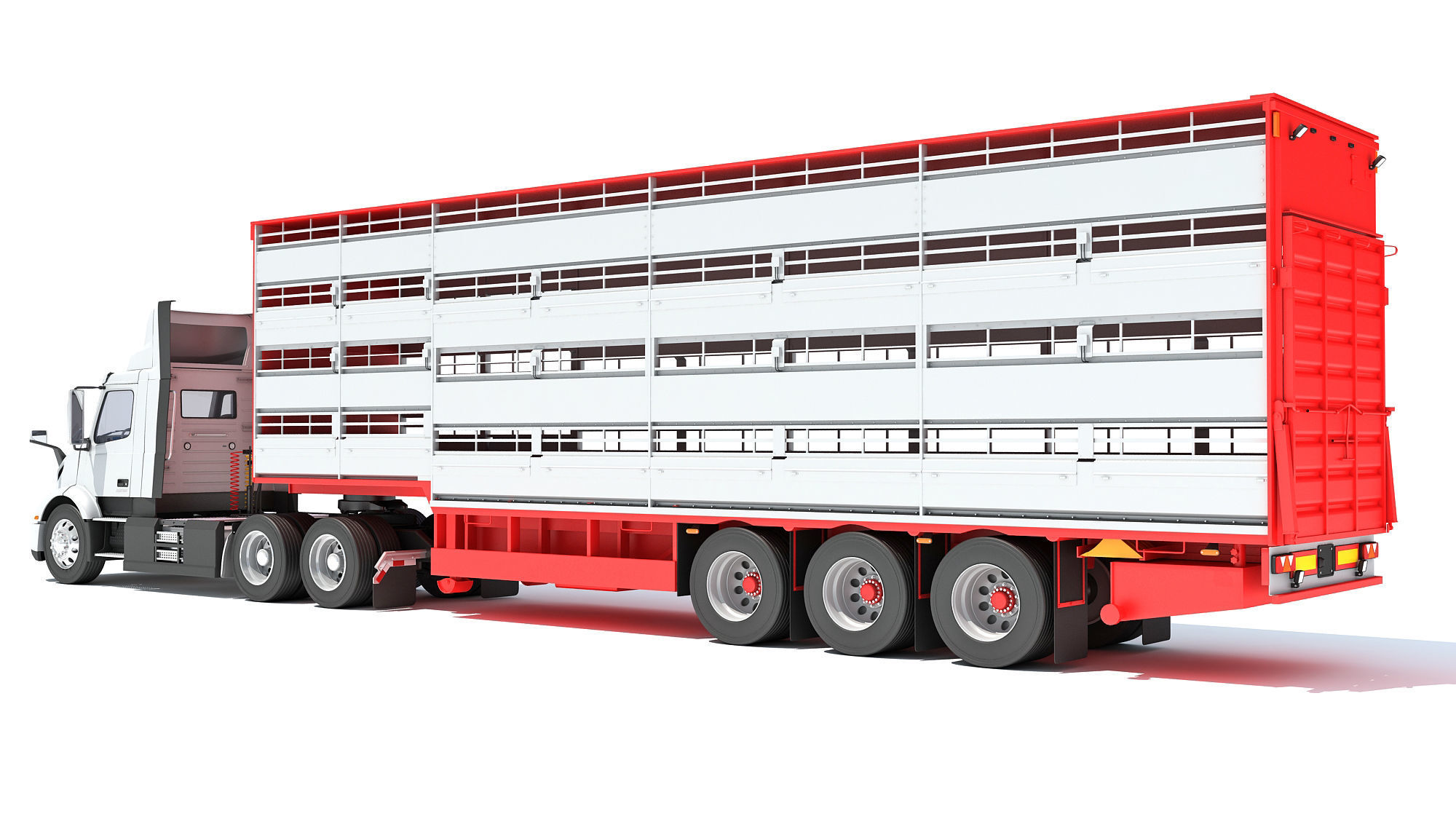 Animal Transporter Semi Truck and Trailer 3D model_2