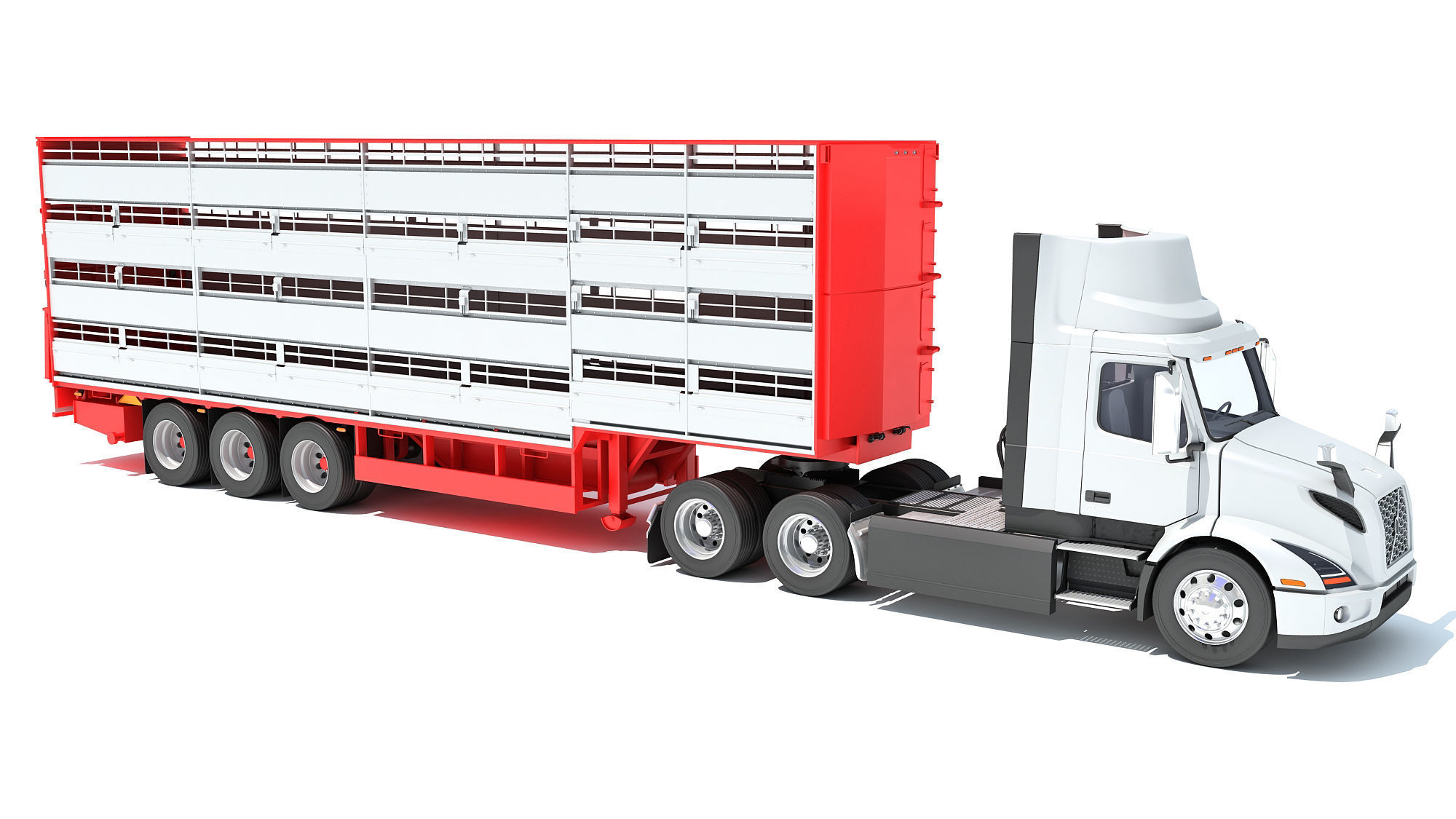 Animal Transporter Semi Truck and Trailer 3D model_7