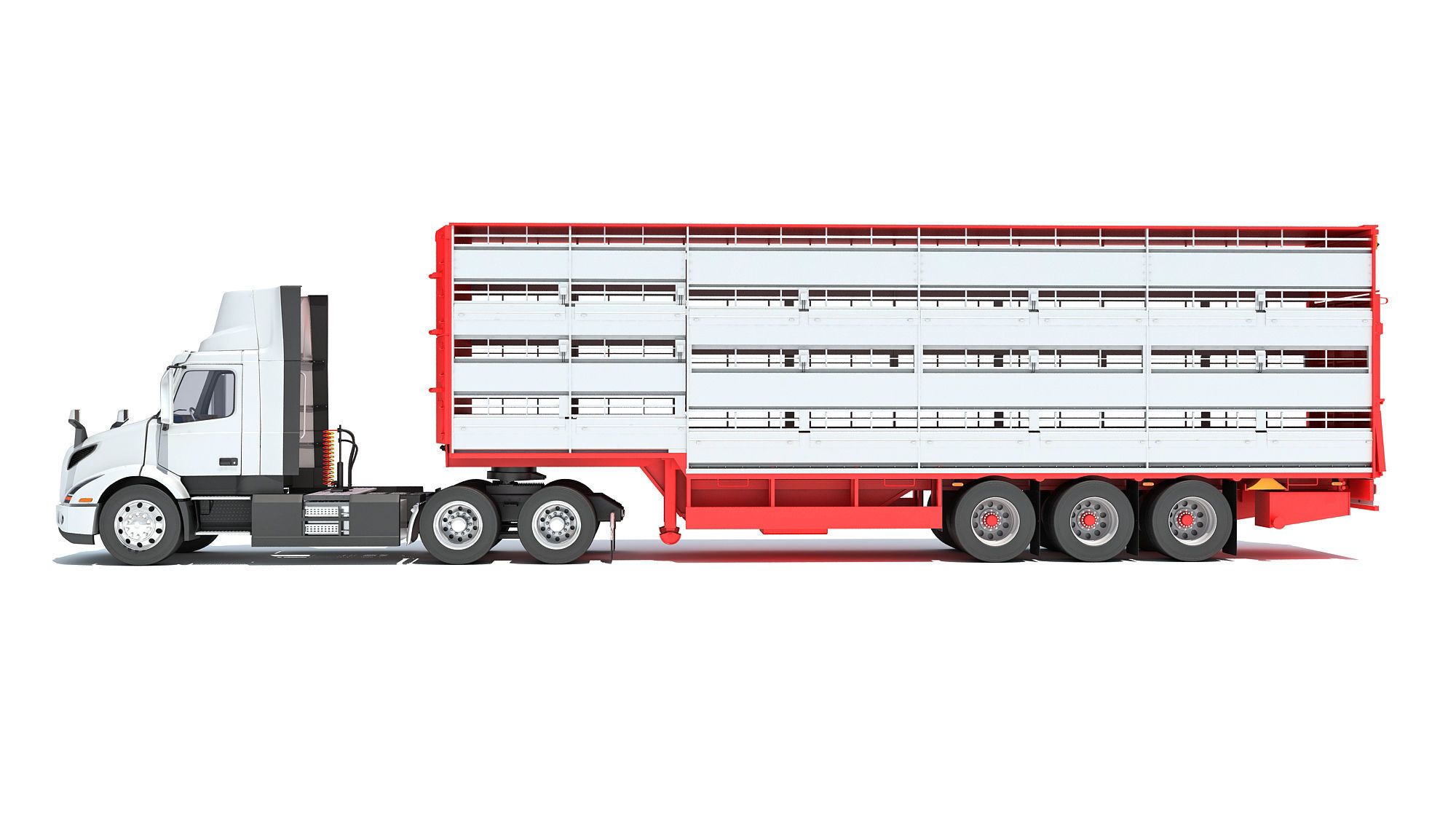 Animal Transporter Semi Truck and Trailer 3D model_1