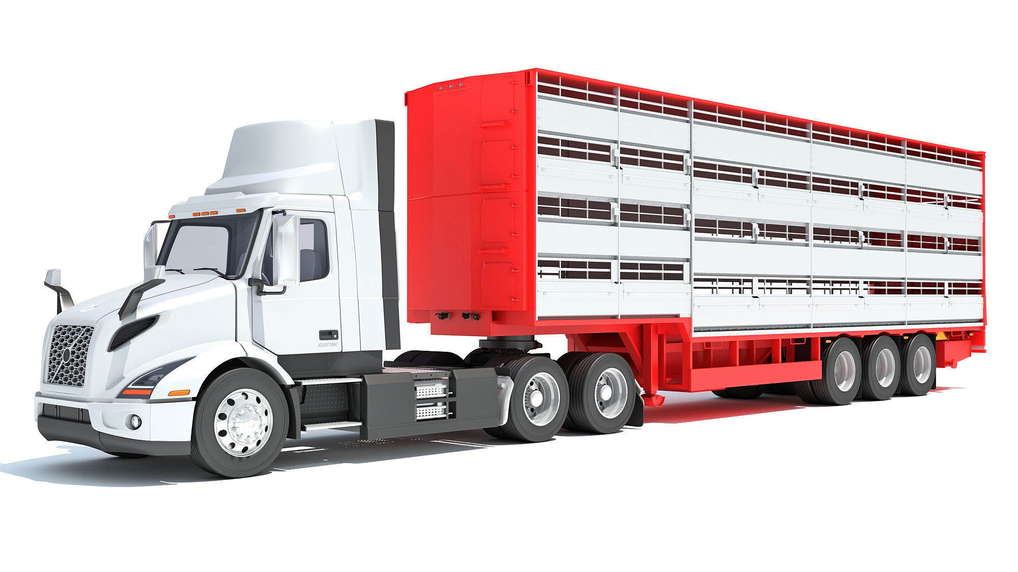 Animal Transporter Semi Truck and Trailer 3D model_10