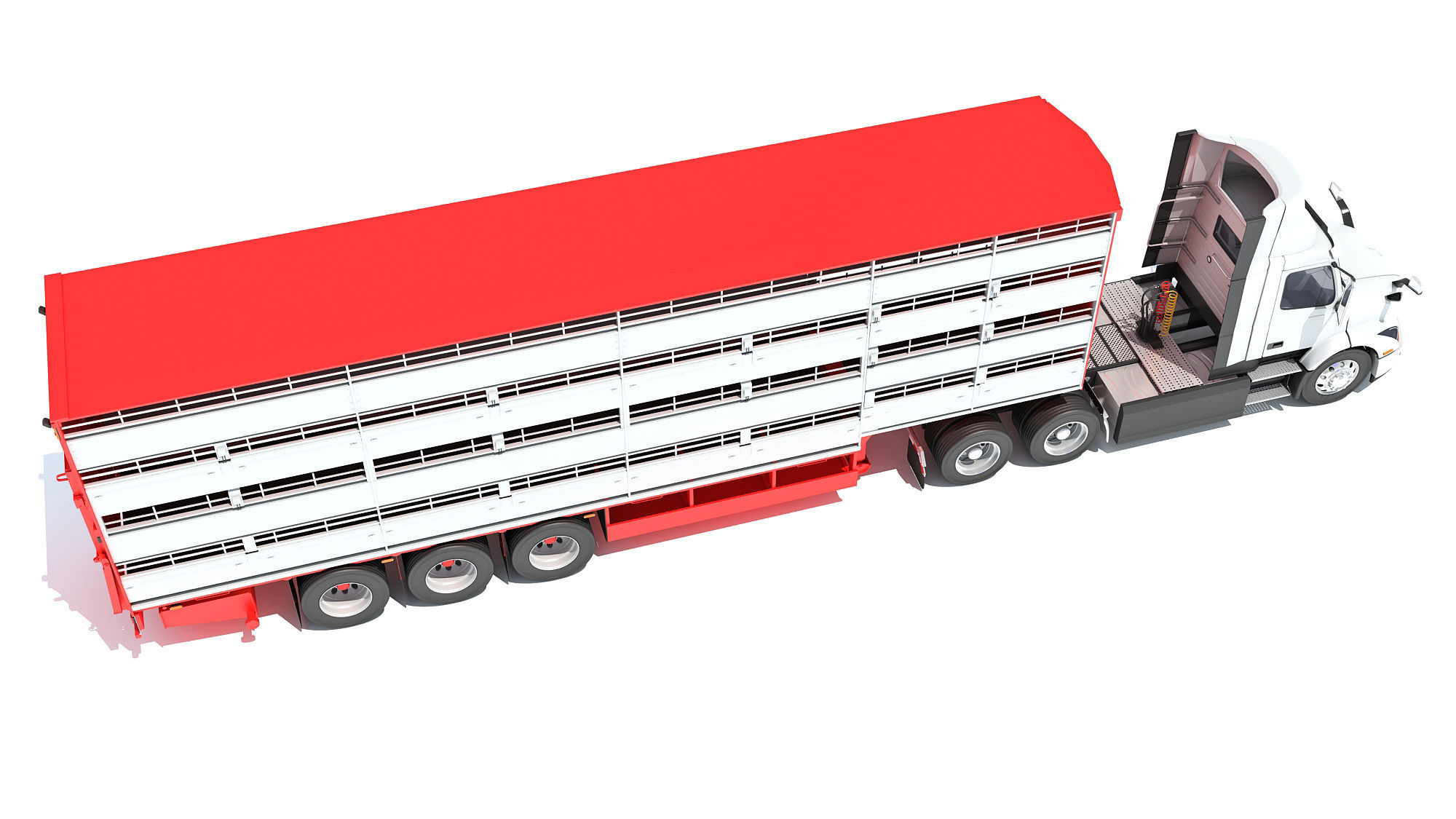 Animal Transporter Semi Truck and Trailer 3D model_6