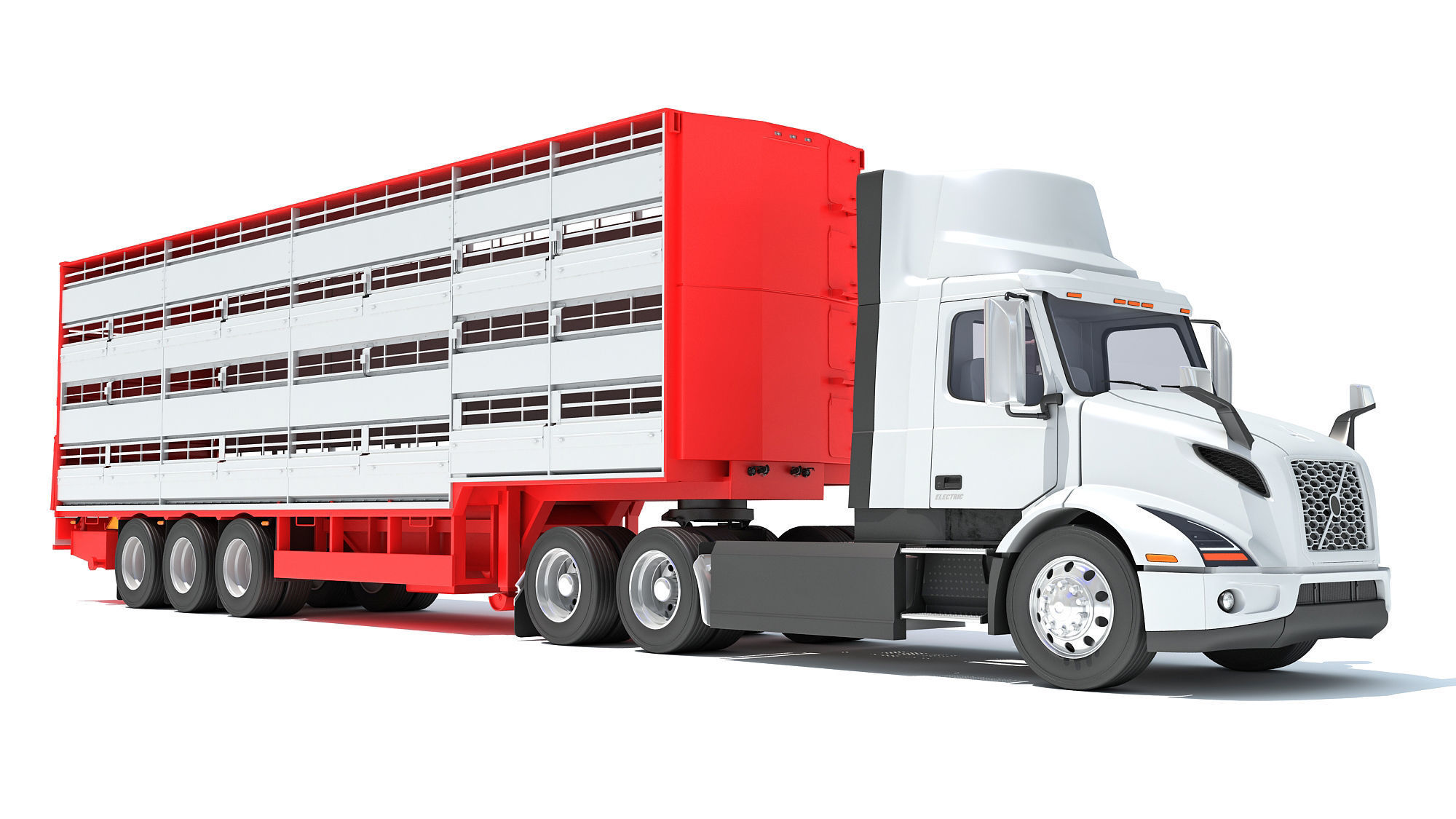 Animal Transporter Semi Truck and Trailer 3D model_8