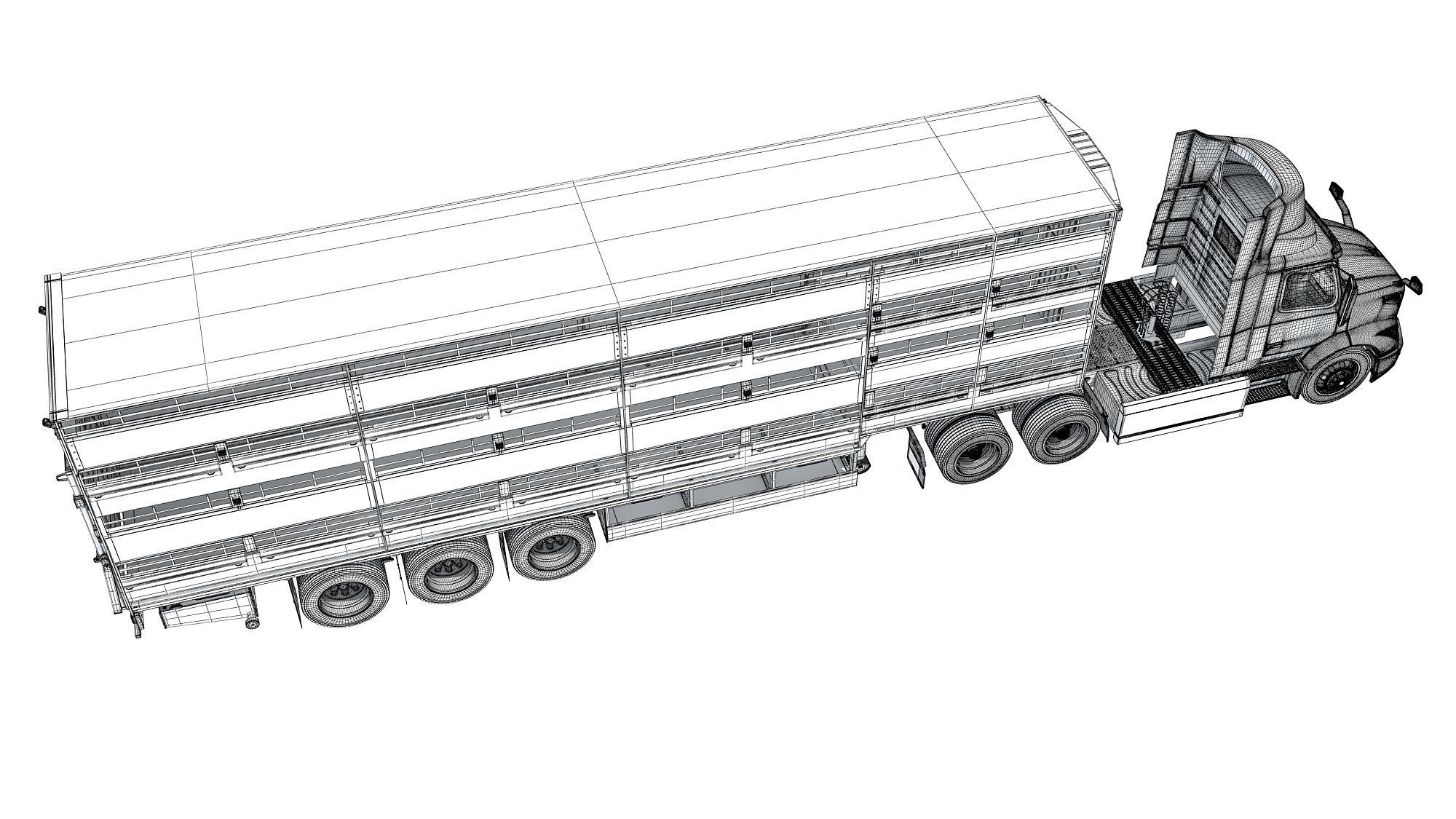 Animal Transporter Semi Truck and Trailer 3D model_18