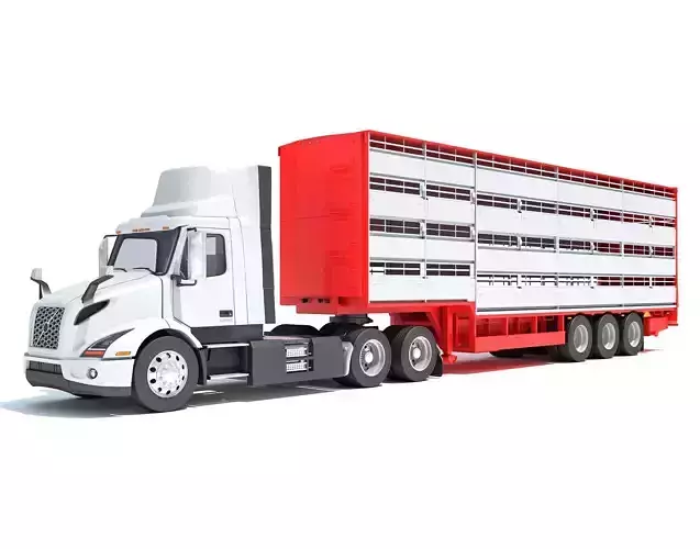  Animal Transporter Semi Truck and Trailer 3D model