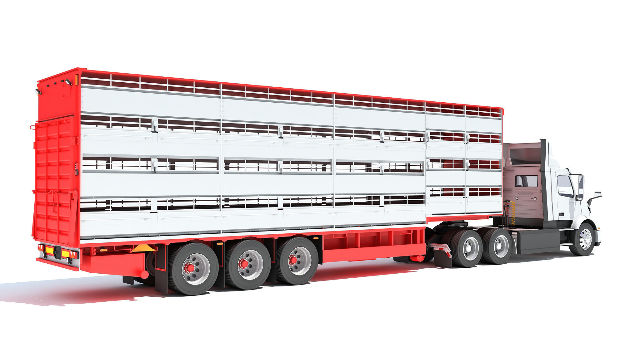 Animal Transporter Semi Truck and Trailer 3D model_4