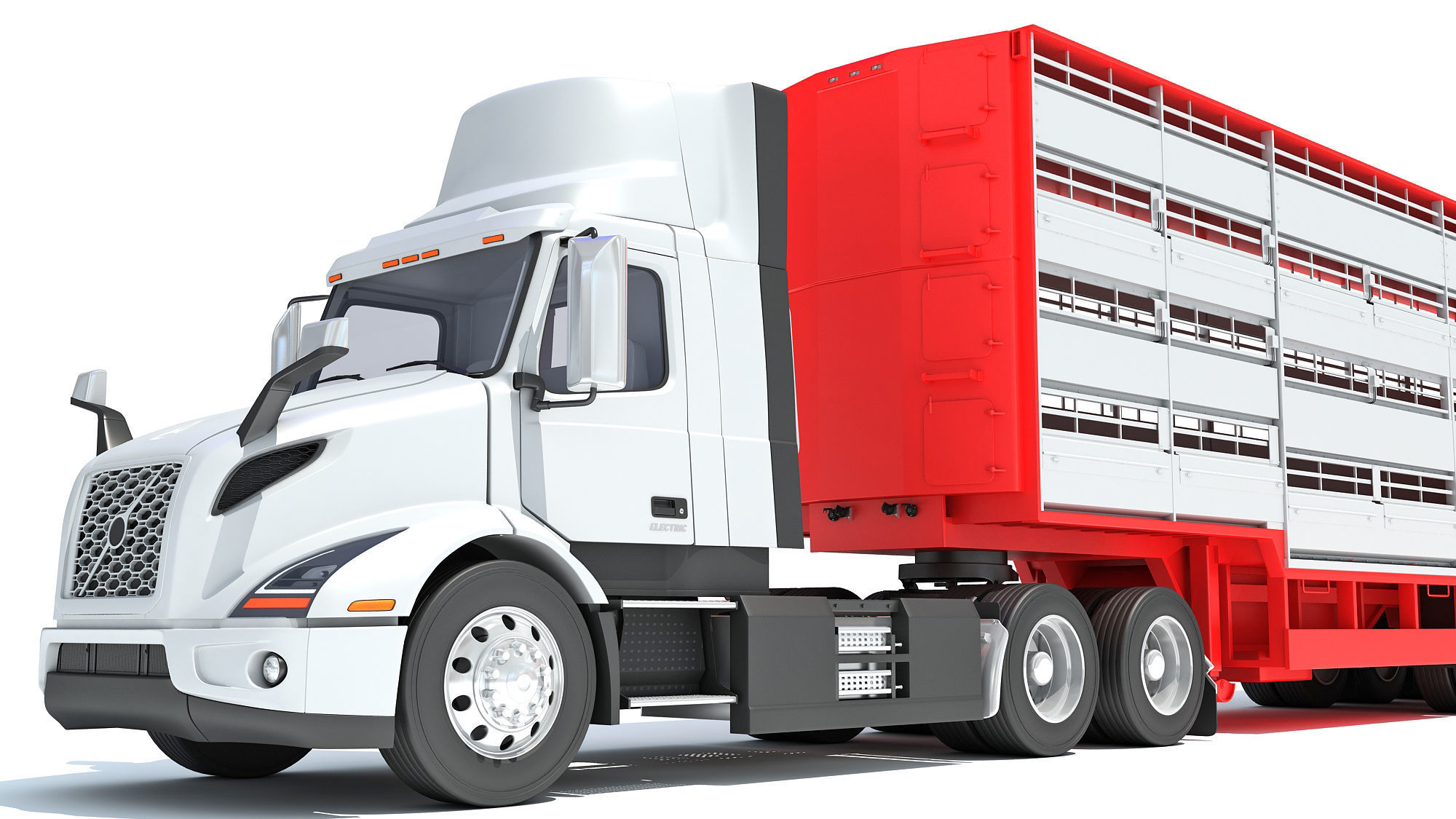 Animal Transporter Semi Truck and Trailer 3D model_12