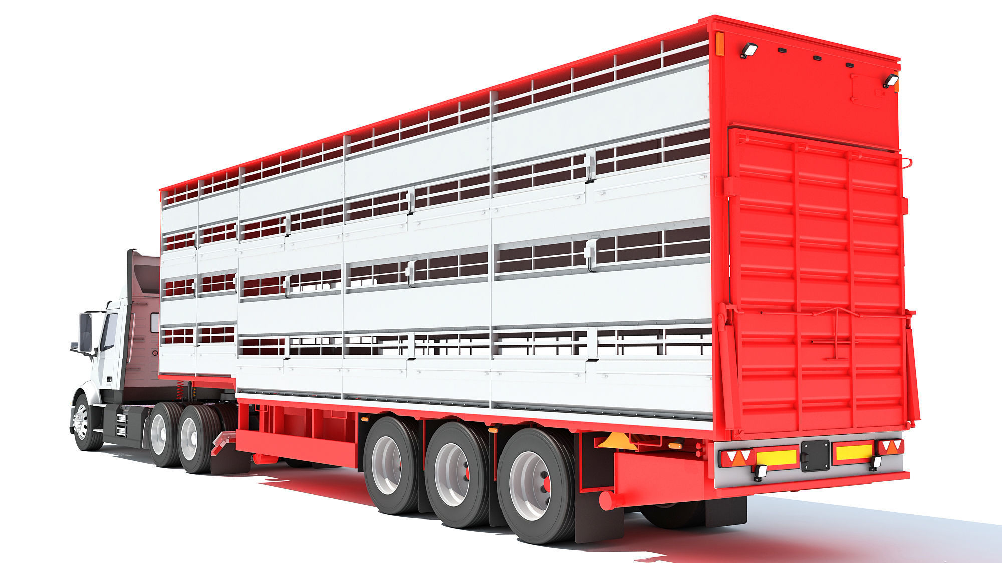 Animal Transporter Semi Truck and Trailer 3D model_3