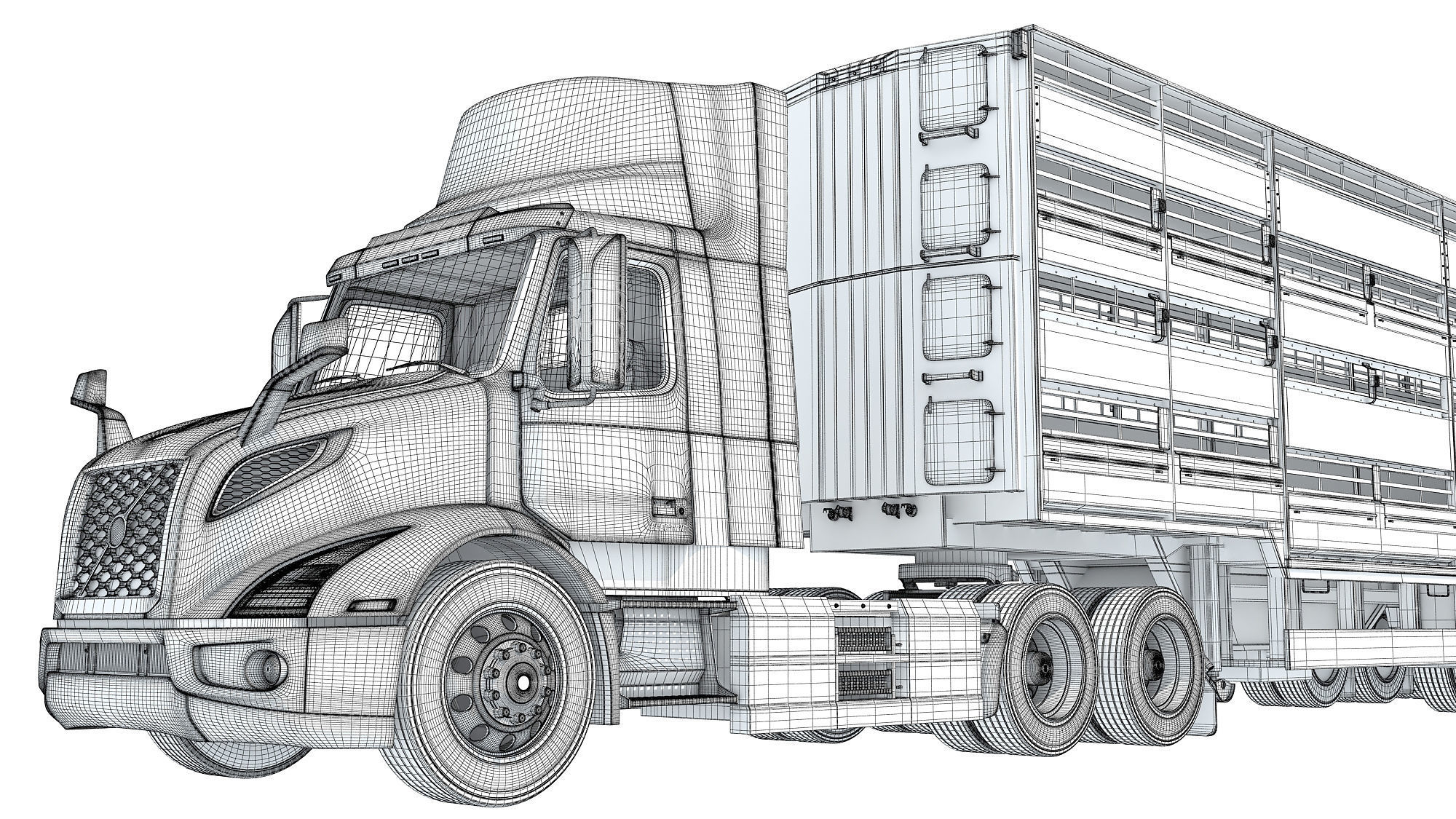 Animal Transporter Semi Truck and Trailer 3D model_19