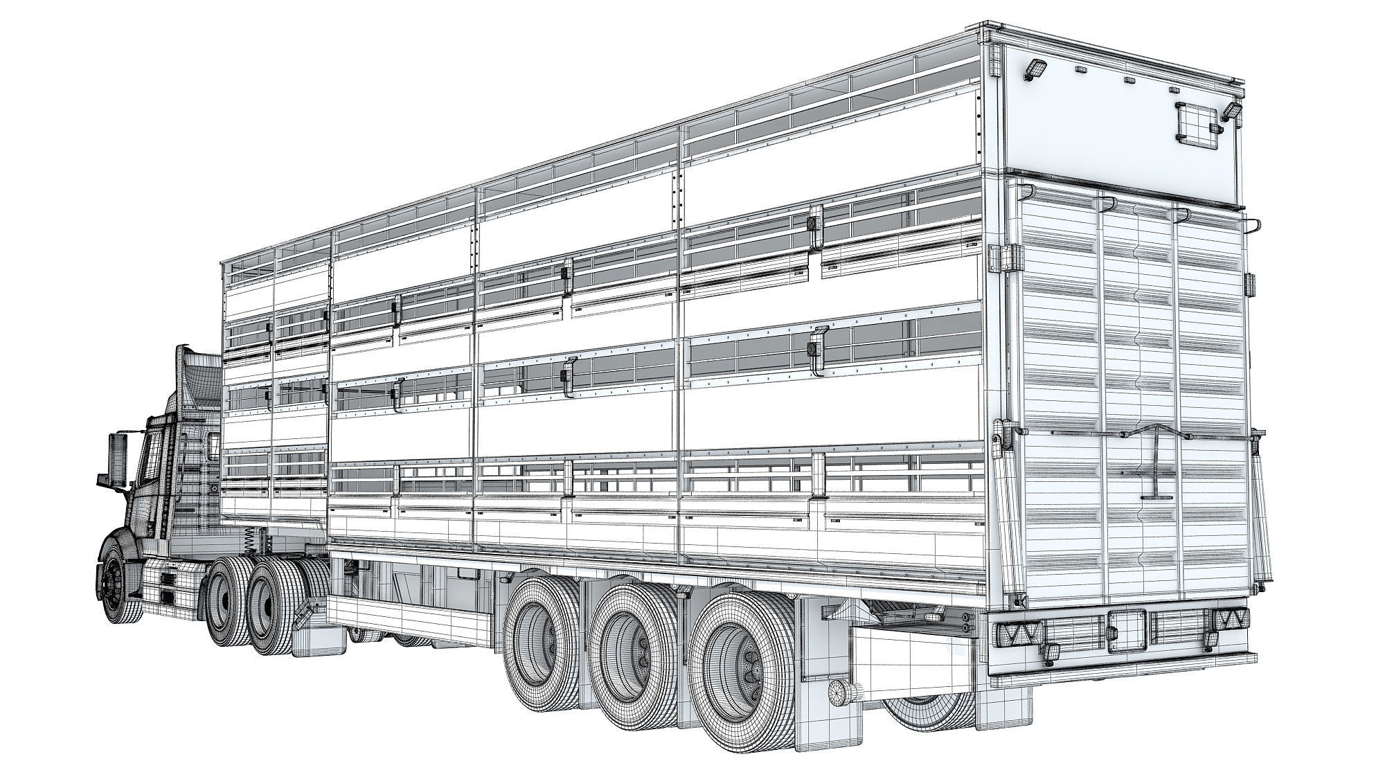 Animal Transporter Semi Truck and Trailer 3D model_17