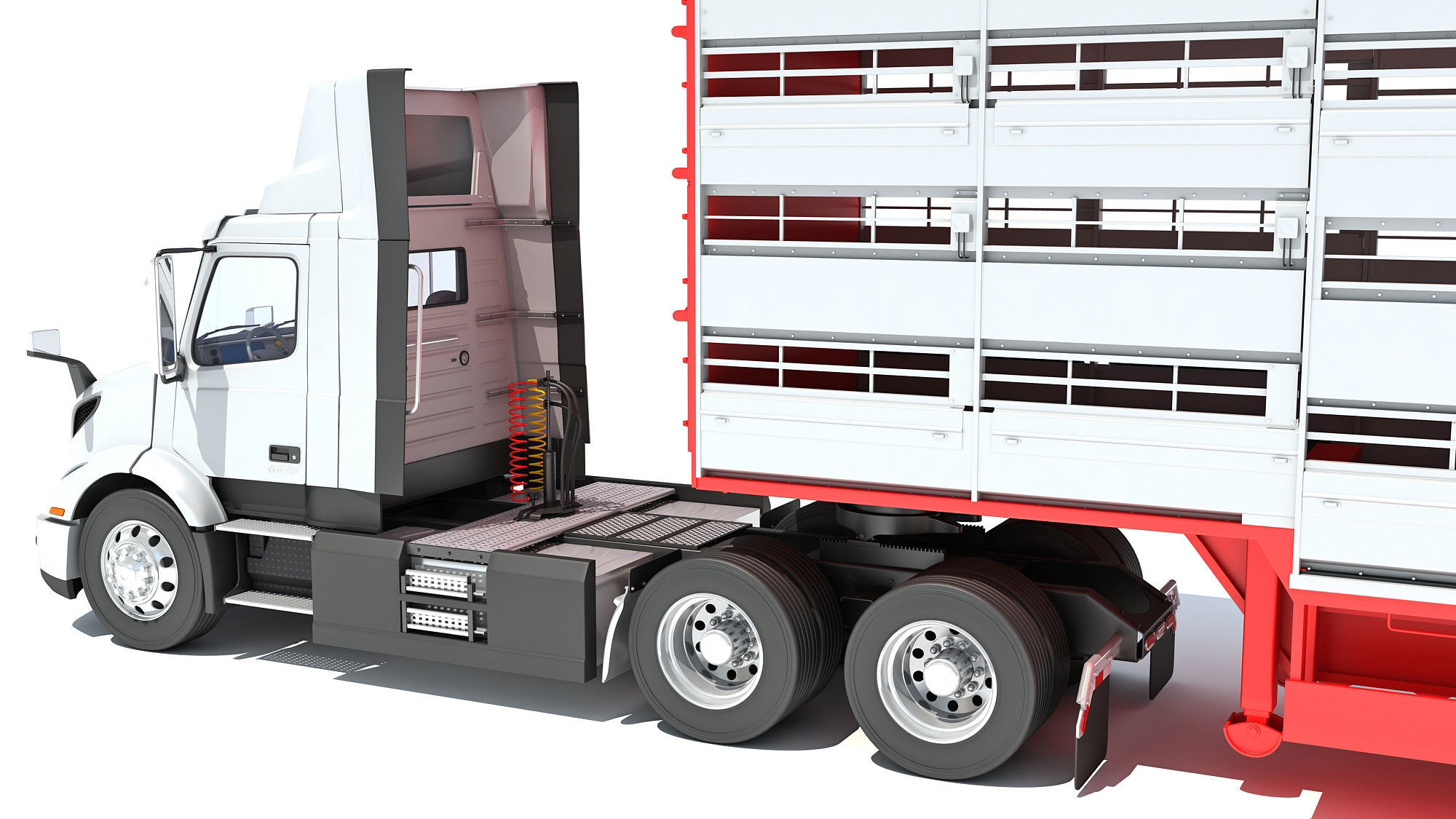 Animal Transporter Semi Truck and Trailer 3D model_13