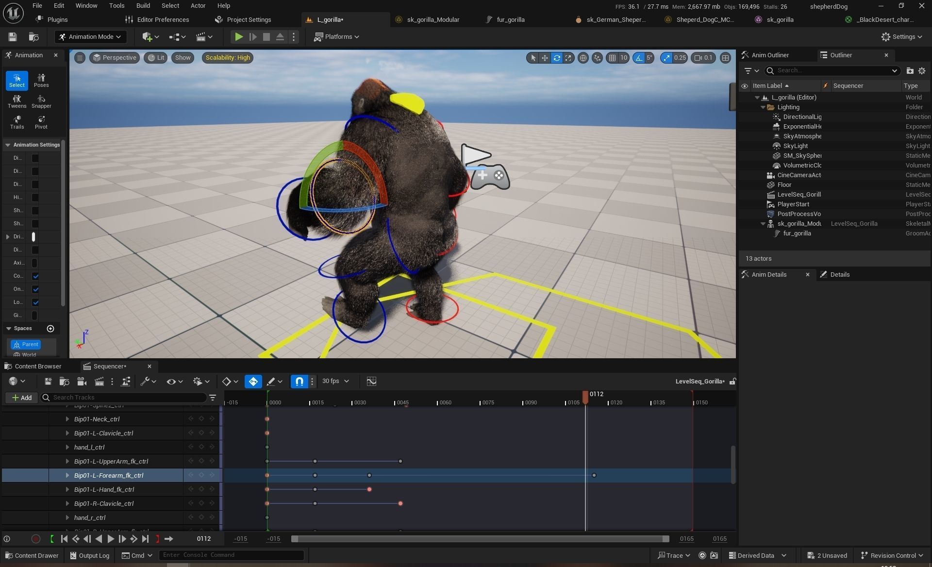UE5 Gorilla Rigged Fur Low-poly 3D model_16