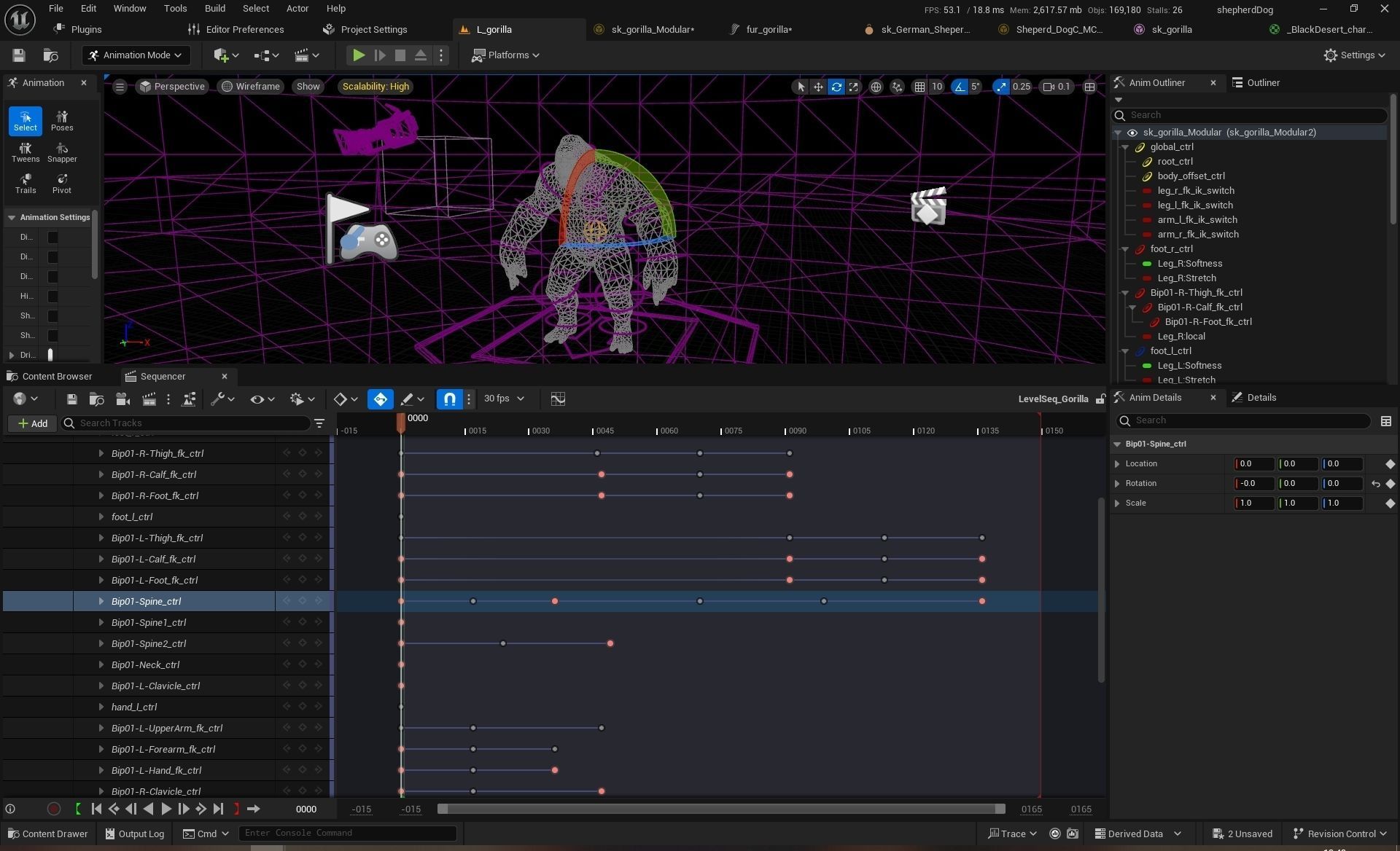 UE5 Gorilla Rigged Fur Low-poly 3D model_12