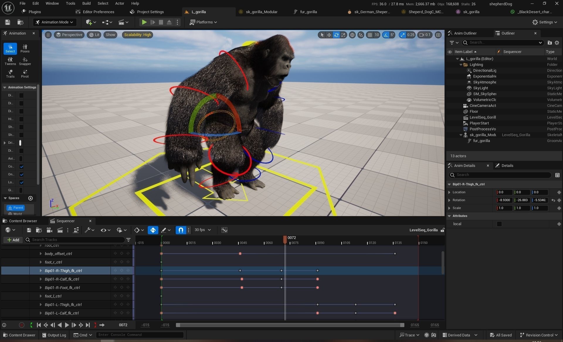 UE5 Gorilla Rigged Fur Low-poly 3D model_15